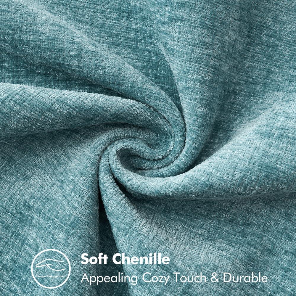 imageMIULEE Pack of 2 Couch Throw Pillow Covers 18x18 Inch Coastal Aqua Blue Farmhouse Decorative Pillow Covers with Stitched Edge Soft Chenille Solid Dyed Spring Pillow Covers for Sofa Bed Living RoomSmoke Blue