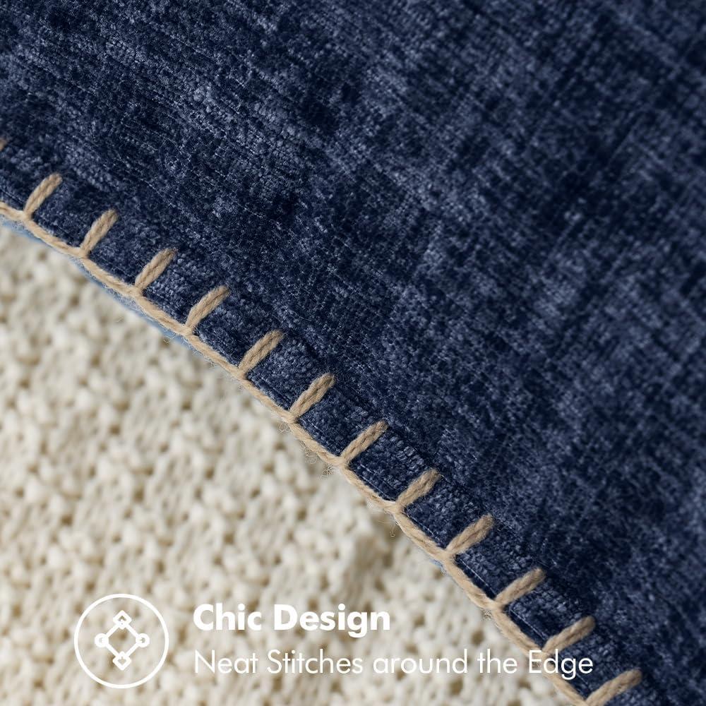 imageMIULEE Pack of 2 Couch Throw Pillow Covers 18x18 Inch Coastal Aqua Blue Farmhouse Decorative Pillow Covers with Stitched Edge Soft Chenille Solid Dyed Spring Pillow Covers for Sofa Bed Living RoomNavy Blue