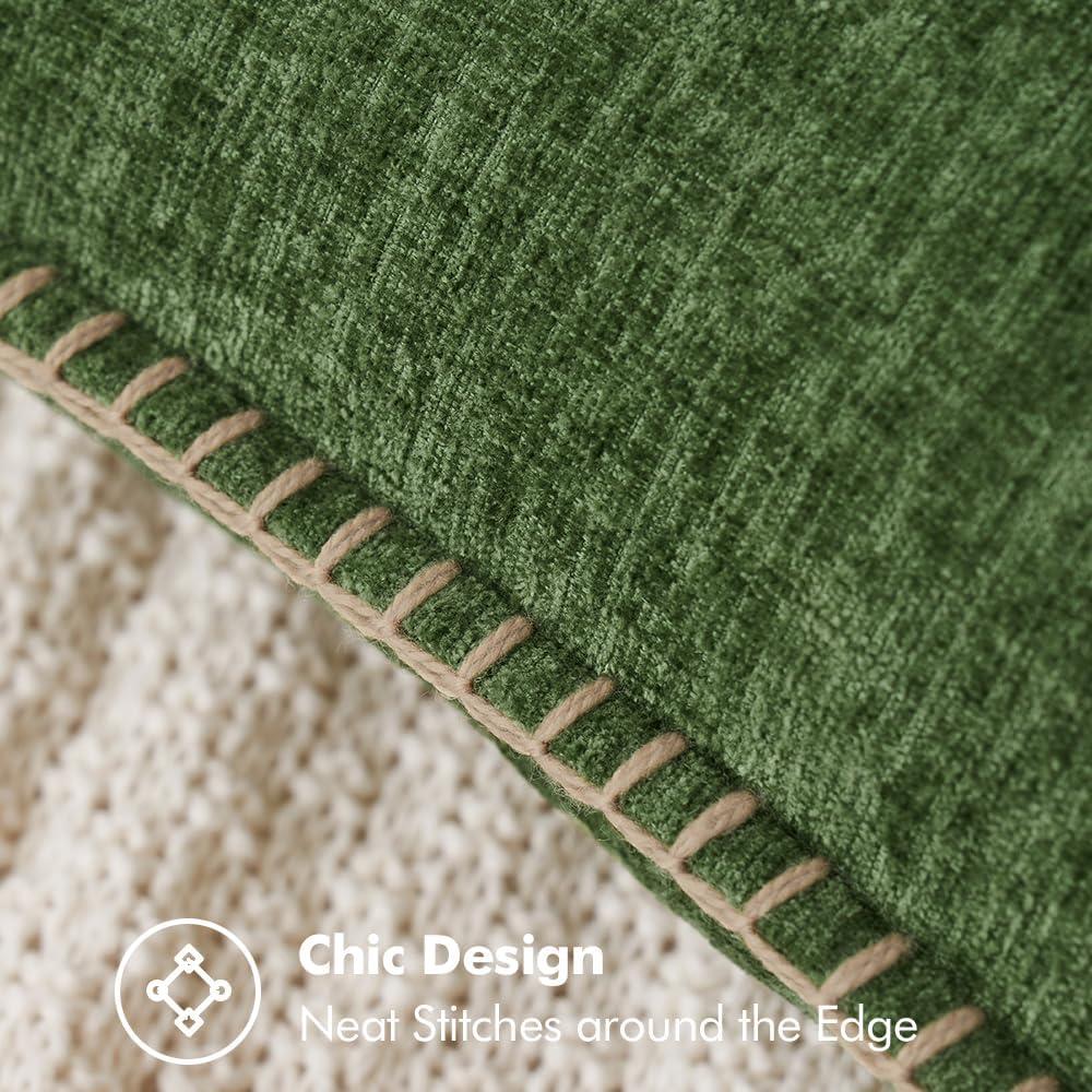 imageMIULEE Pack of 2 Couch Throw Pillow Covers 18x18 Inch Coastal Aqua Blue Farmhouse Decorative Pillow Covers with Stitched Edge Soft Chenille Solid Dyed Spring Pillow Covers for Sofa Bed Living RoomMoss Green