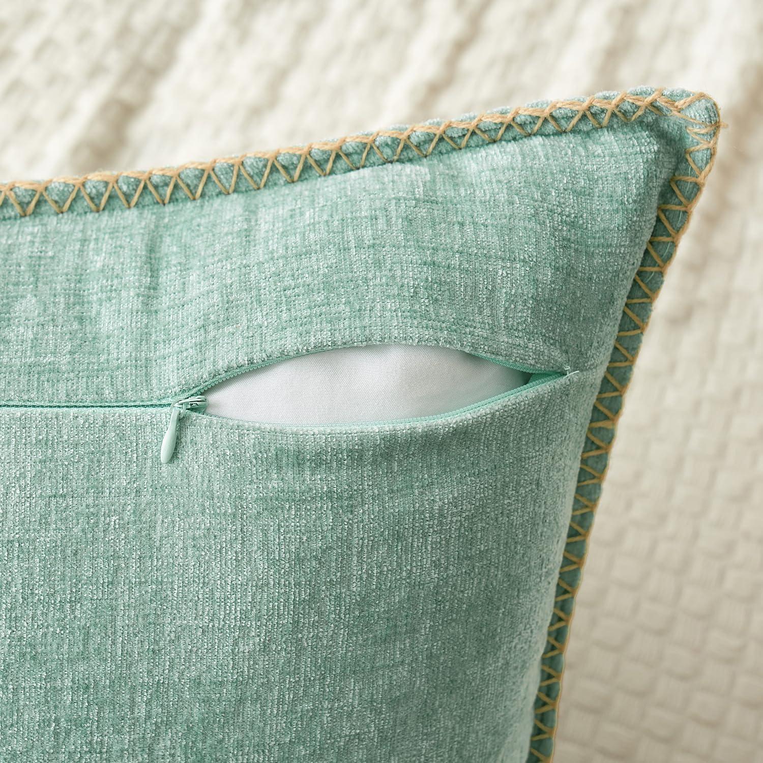 imageMIULEE Pack of 2 Couch Throw Pillow Covers 18x18 Inch Coastal Aqua Blue Farmhouse Decorative Pillow Covers with Stitched Edge Soft Chenille Solid Dyed Spring Pillow Covers for Sofa Bed Living RoomAqua Green