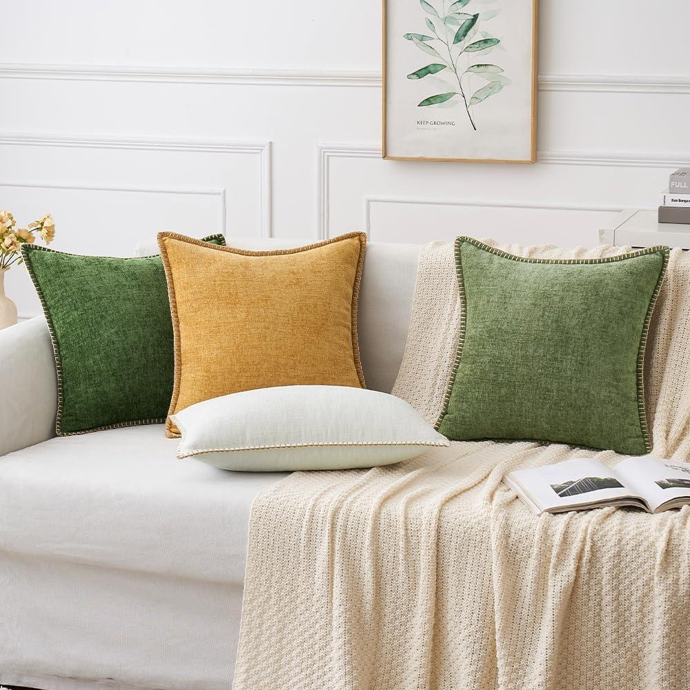 imageMIULEE Pack of 2 Couch Throw Pillow Covers 18x18 Inch Coastal Aqua Blue Farmhouse Decorative Pillow Covers with Stitched Edge Soft Chenille Solid Dyed Spring Pillow Covers for Sofa Bed Living RoomSage Green