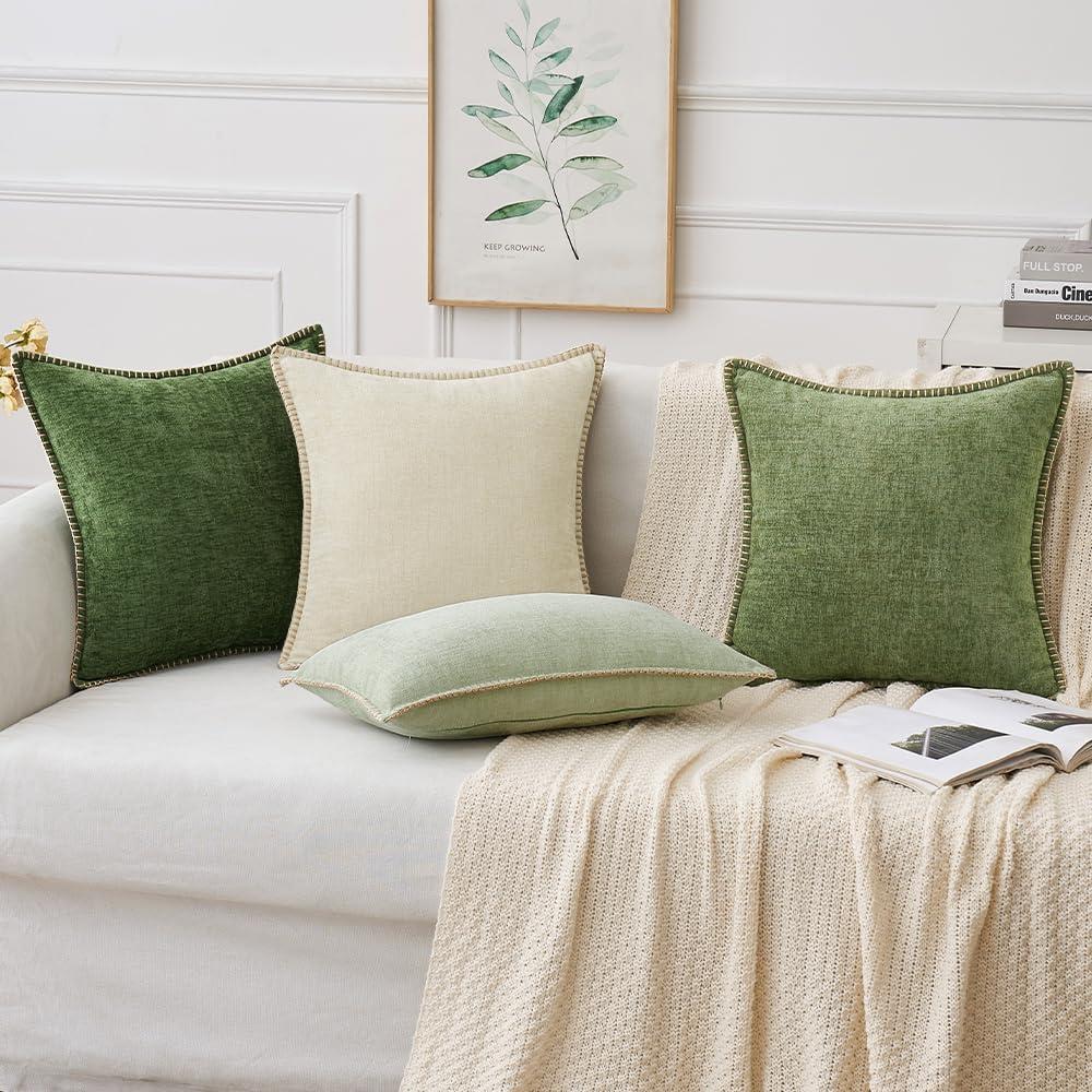 imageMIULEE Pack of 2 Couch Throw Pillow Covers 18x18 Inch Coastal Aqua Blue Farmhouse Decorative Pillow Covers with Stitched Edge Soft Chenille Solid Dyed Spring Pillow Covers for Sofa Bed Living RoomCream White