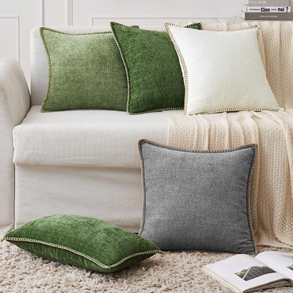 imageMIULEE Pack of 2 Couch Throw Pillow Covers 18x18 Inch Dark Teal Farmhouse Decorative Pillow Covers with Stitched Edge Soft Chenille Solid Dyed Spring Pillow Covers for Sofa Bed Living RoomDark Gray