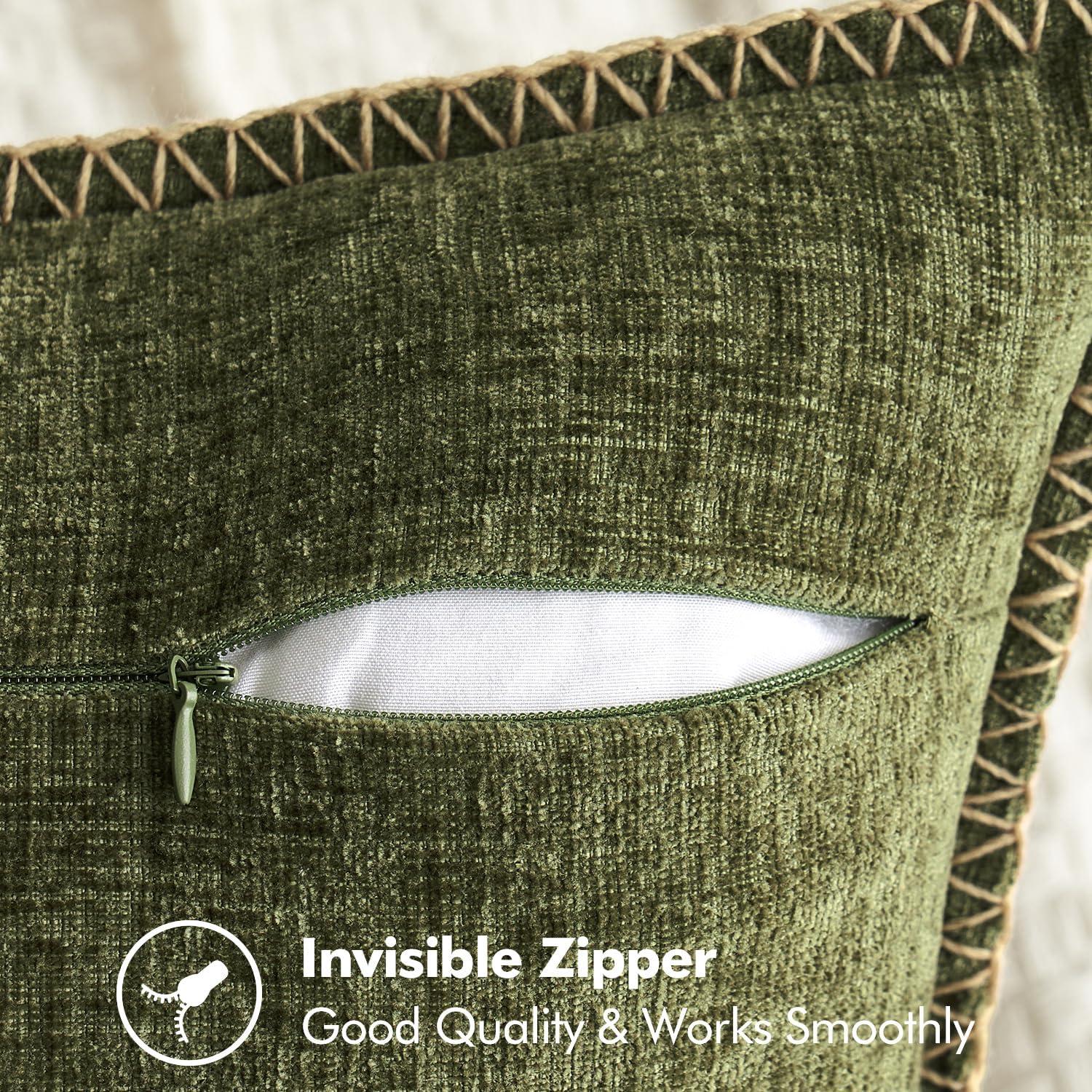 imageMIULEE Pack of 2 Couch Throw Pillow Covers 18x18 Inch Dark Teal Farmhouse Decorative Pillow Covers with Stitched Edge Soft Chenille Solid Dyed Spring Pillow Covers for Sofa Bed Living RoomOlive Green