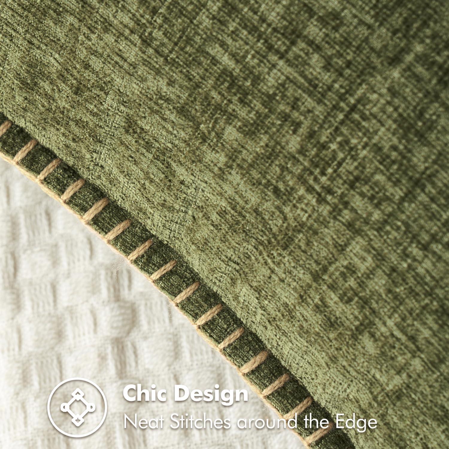 imageMIULEE Pack of 2 Couch Throw Pillow Covers 18x18 Inch Dark Teal Farmhouse Decorative Pillow Covers with Stitched Edge Soft Chenille Solid Dyed Spring Pillow Covers for Sofa Bed Living RoomOlive Green