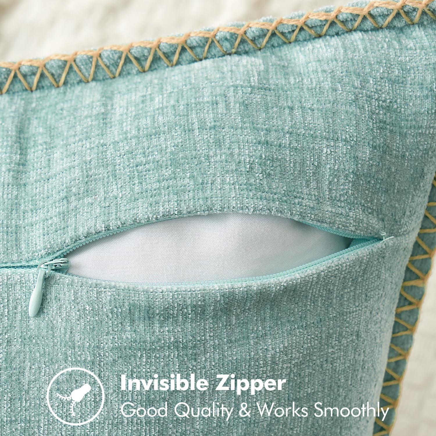 imageMIULEE Pack of 2 Couch Throw Pillow Covers 18x18 Inch Dark Teal Farmhouse Decorative Pillow Covers with Stitched Edge Soft Chenille Solid Dyed Spring Pillow Covers for Sofa Bed Living RoomAqua Blue