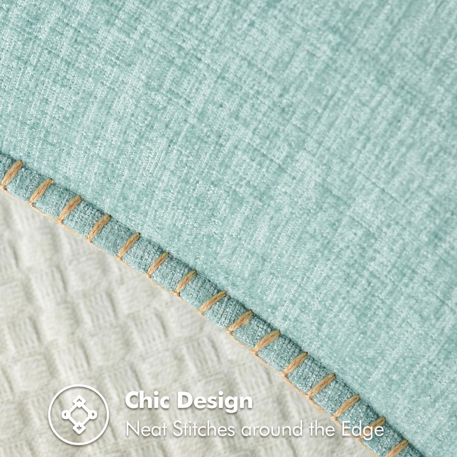 imageMIULEE Pack of 2 Couch Throw Pillow Covers 18x18 Inch Dark Teal Farmhouse Decorative Pillow Covers with Stitched Edge Soft Chenille Solid Dyed Spring Pillow Covers for Sofa Bed Living RoomAqua Blue
