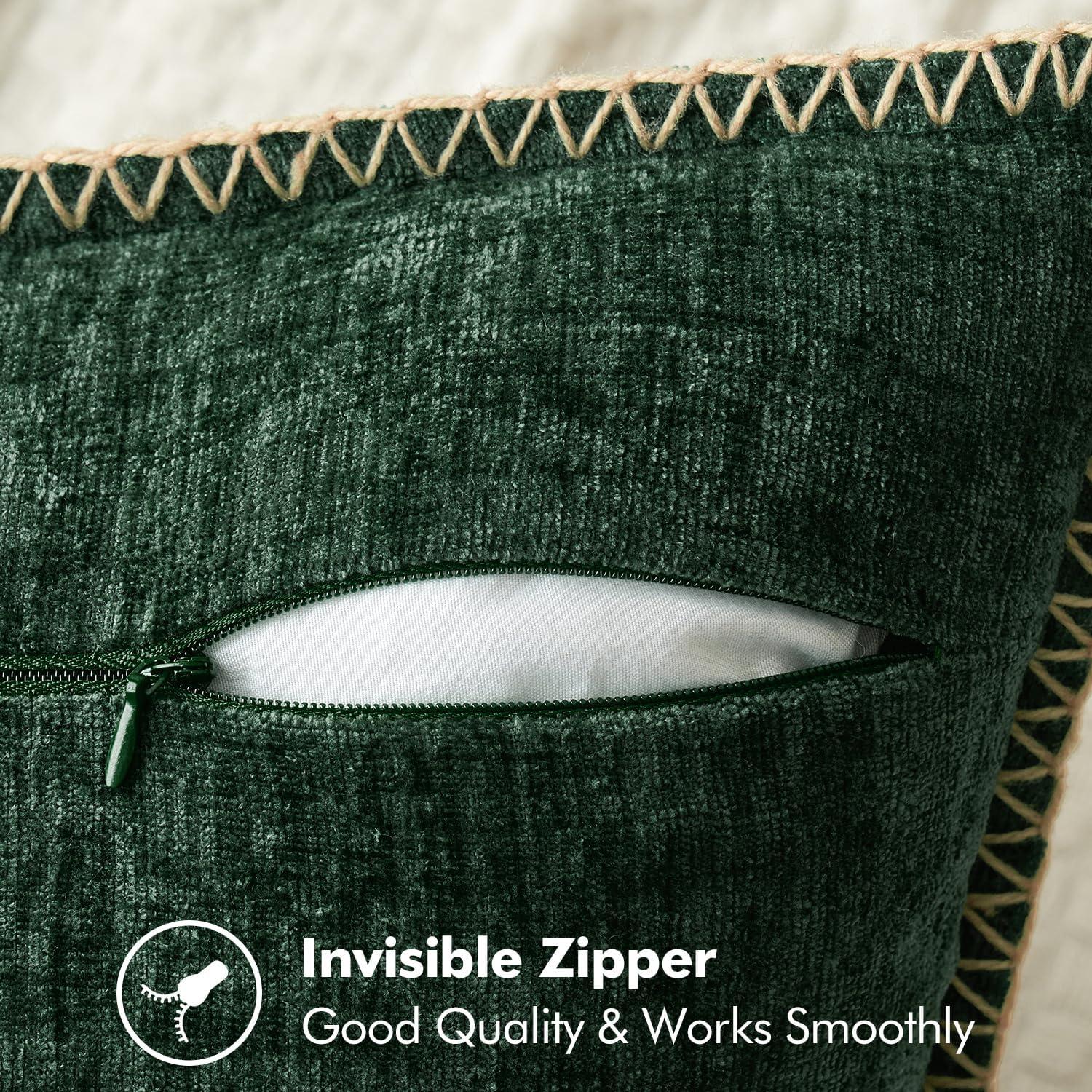 imageMIULEE Pack of 2 Couch Throw Pillow Covers 18x18 Inch Dark Teal Farmhouse Decorative Pillow Covers with Stitched Edge Soft Chenille Solid Dyed Spring Pillow Covers for Sofa Bed Living RoomDark Green