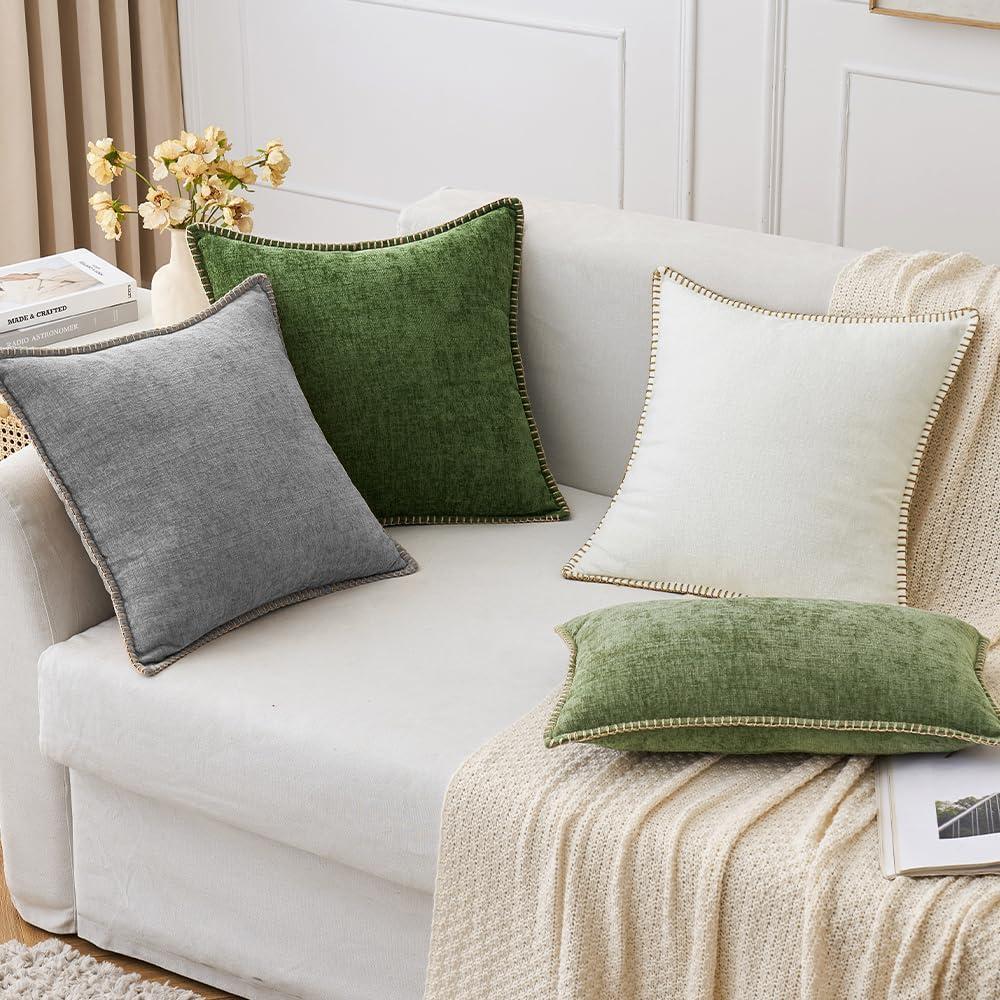imageMIULEE Pack of 2 Couch Throw Pillow Covers 18x18 Inch Dark Teal Farmhouse Decorative Pillow Covers with Stitched Edge Soft Chenille Solid Dyed Spring Pillow Covers for Sofa Bed Living RoomDark Gray