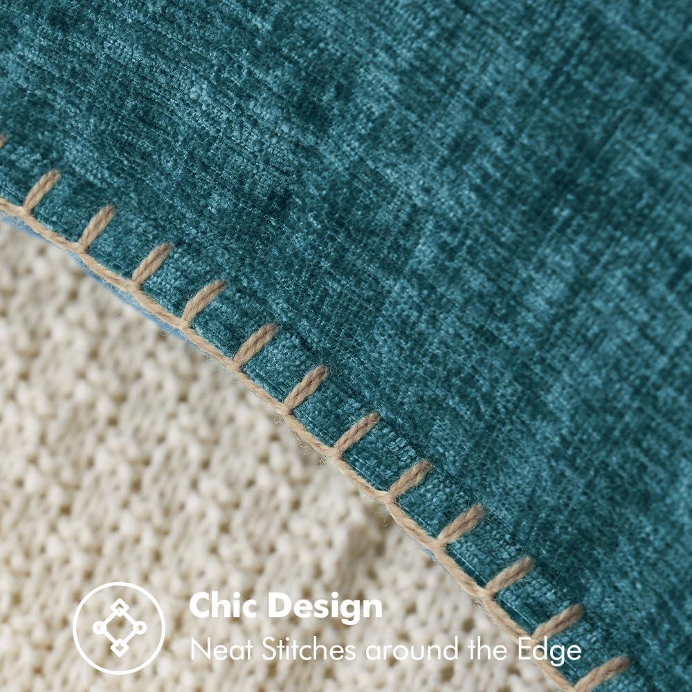 imageMIULEE Pack of 2 Couch Throw Pillow Covers 18x18 Inch Dark Teal Farmhouse Decorative Pillow Covers with Stitched Edge Soft Chenille Solid Dyed Spring Pillow Covers for Sofa Bed Living RoomDark Teal