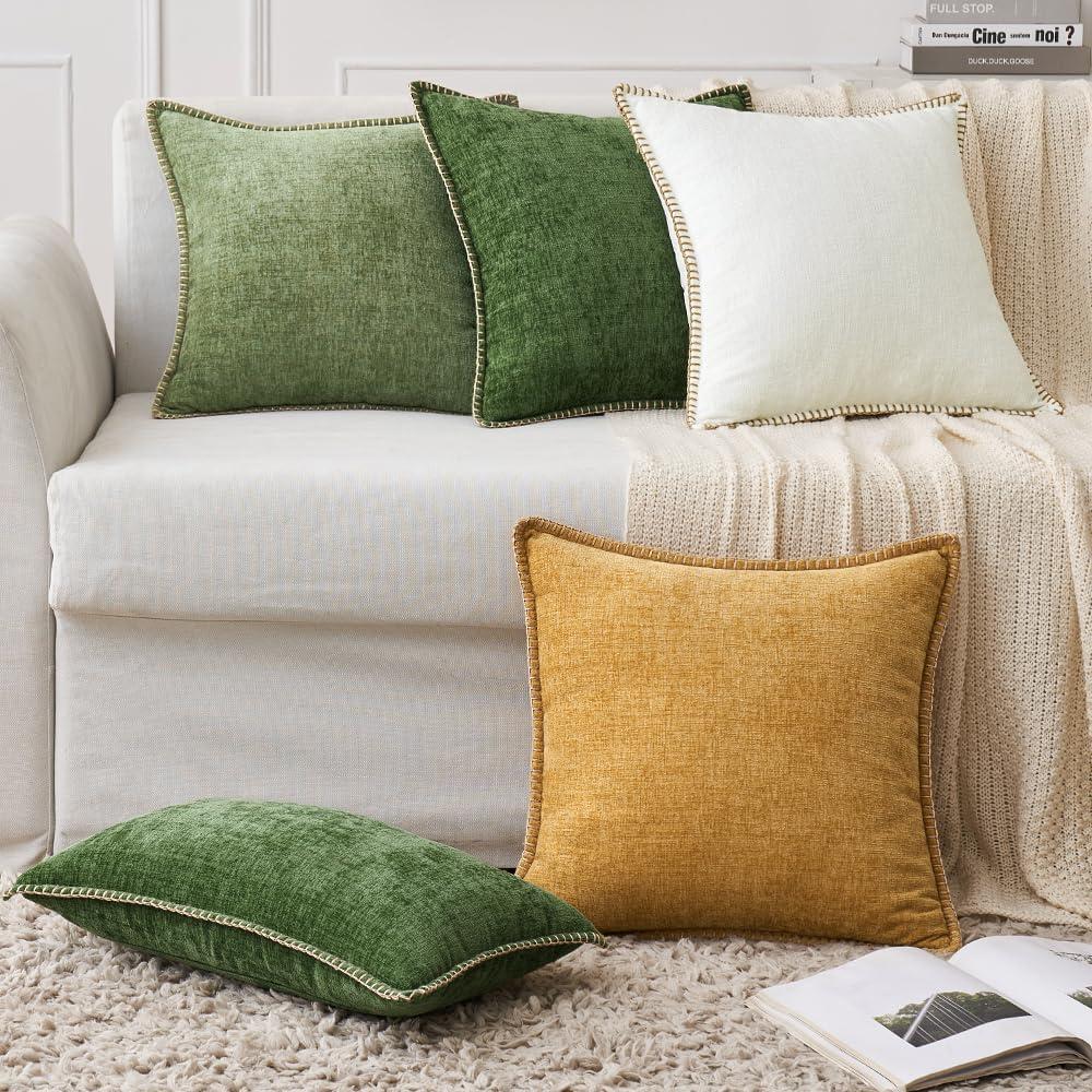 imageMIULEE Pack of 2 Couch Throw Pillow Covers 18x18 Inch Dark Teal Farmhouse Decorative Pillow Covers with Stitched Edge Soft Chenille Solid Dyed Spring Pillow Covers for Sofa Bed Living RoomGold