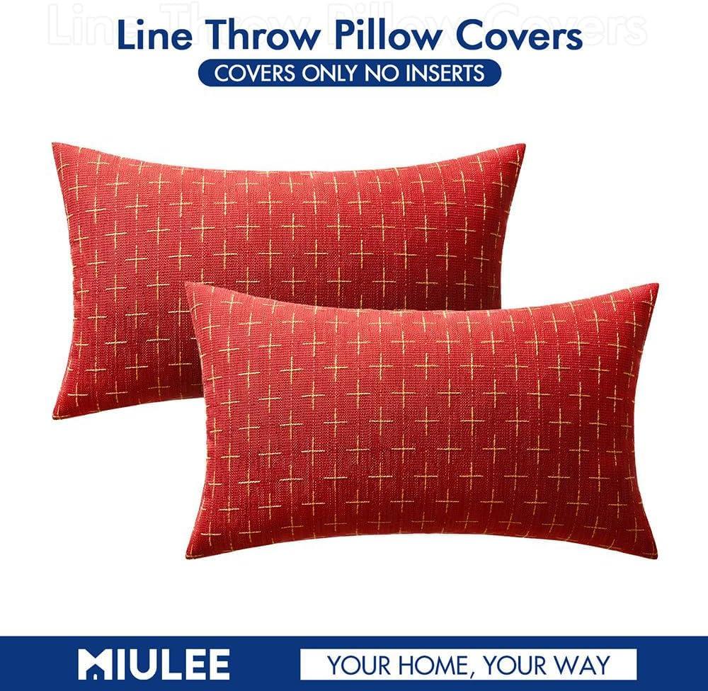 imageMIULEE Pack of 2 Decorative Burlap Linen Euro Sham Throw Pillow Covers for Sofa Couch Bed 24x24 Inch Modern Farmhouse Vintage Pillowcases Rustic Woven Textured Cushion Cover BlueChristmas Red