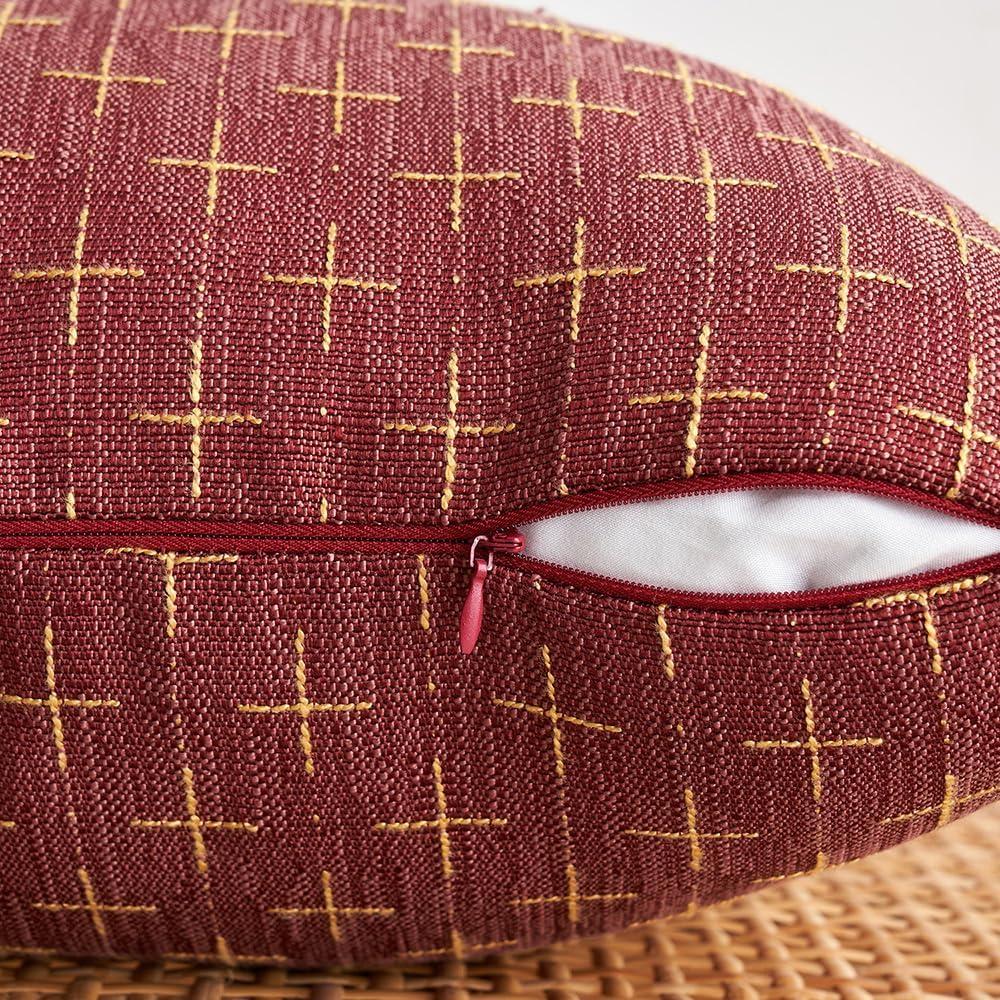 imageMIULEE Pack of 2 Decorative Burlap Linen Euro Sham Throw Pillow Covers for Sofa Couch Bed 24x24 Inch Modern Farmhouse Vintage Pillowcases Rustic Woven Textured Cushion Cover BlueWine Red
