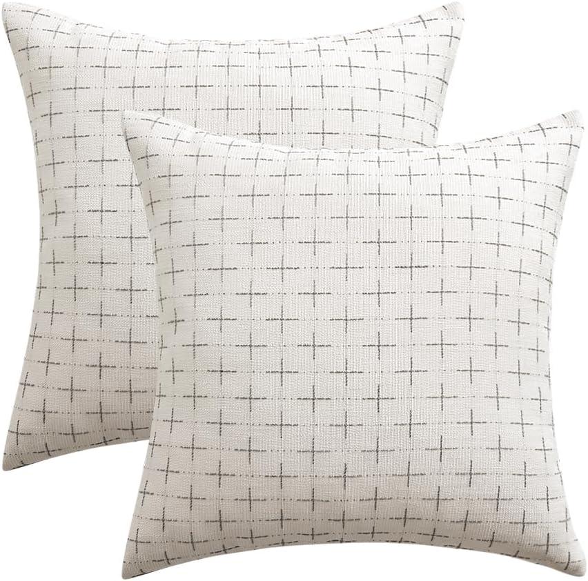 imageMIULEE Pack of 2 Decorative Burlap Linen Euro Sham Throw Pillow Covers for Sofa Couch Bed 24x24 Inch Modern Farmhouse Vintage Pillowcases Rustic Woven Textured Cushion Cover BluePure White