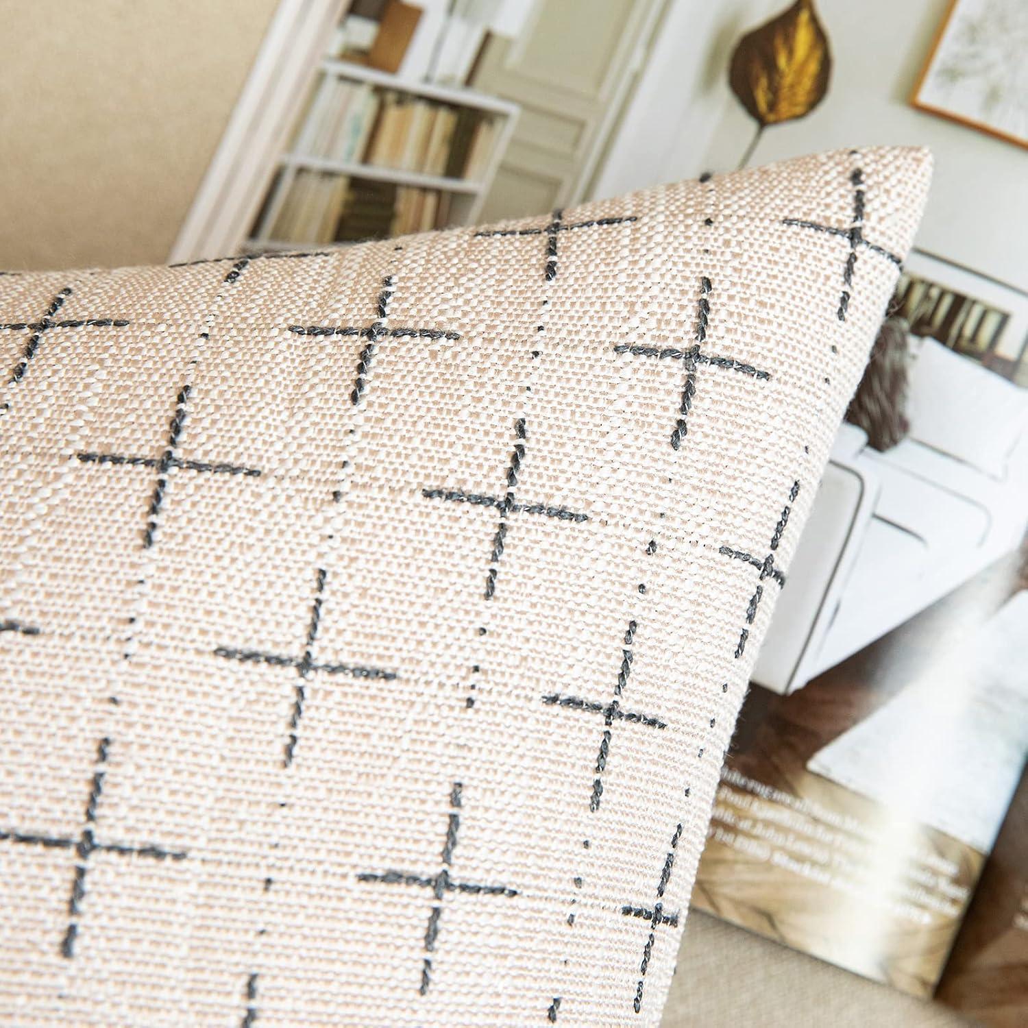 imageMIULEE Pack of 2 Decorative Burlap Linen Euro Sham Throw Pillow Covers for Sofa Couch Bed 24x24 Inch Modern Farmhouse Vintage Pillowcases Rustic Woven Textured Cushion Cover BlueBeige