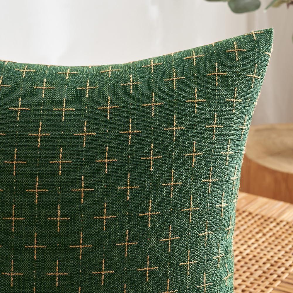 imageMIULEE Pack of 2 Decorative Burlap Linen Euro Sham Throw Pillow Covers for Sofa Couch Bed 24x24 Inch Modern Farmhouse Vintage Pillowcases Rustic Woven Textured Cushion Cover BlueChristmas Green
