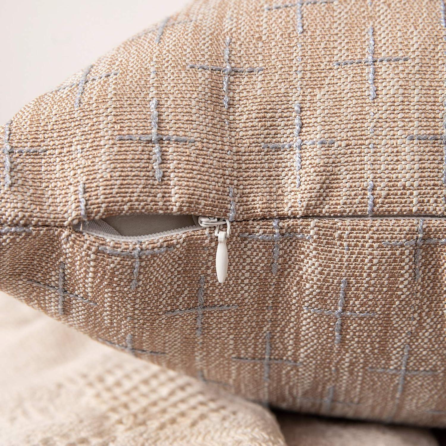 imageMIULEE Pack of 2 Decorative Burlap Linen Euro Sham Throw Pillow Covers for Sofa Couch Bed 24x24 Inch Modern Farmhouse Vintage Pillowcases Rustic Woven Textured Cushion Cover BlueTan