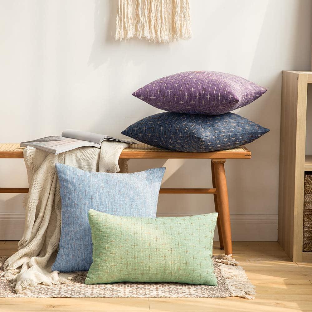imageMIULEE Pack of 2 Decorative Burlap Linen Euro Sham Throw Pillow Covers for Sofa Couch Bed 24x24 Inch Modern Farmhouse Vintage Pillowcases Rustic Woven Textured Cushion Cover BlueLight Blue