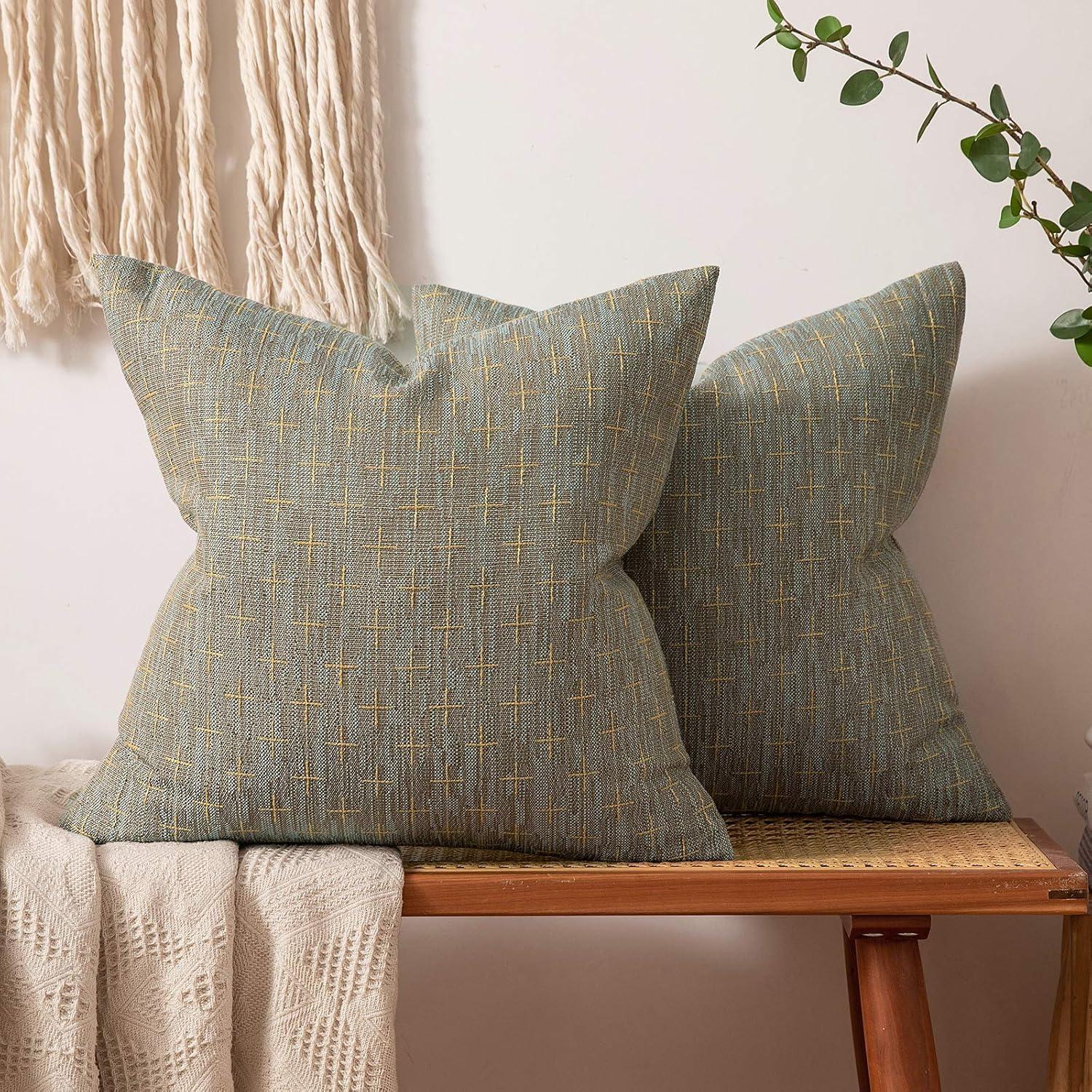 imageMIULEE Pack of 2 Decorative Burlap Linen Euro Sham Throw Pillow Covers for Sofa Couch Bed 24x24 Inch Modern Farmhouse Vintage Pillowcases Rustic Woven Textured Cushion Cover BlueKhaki