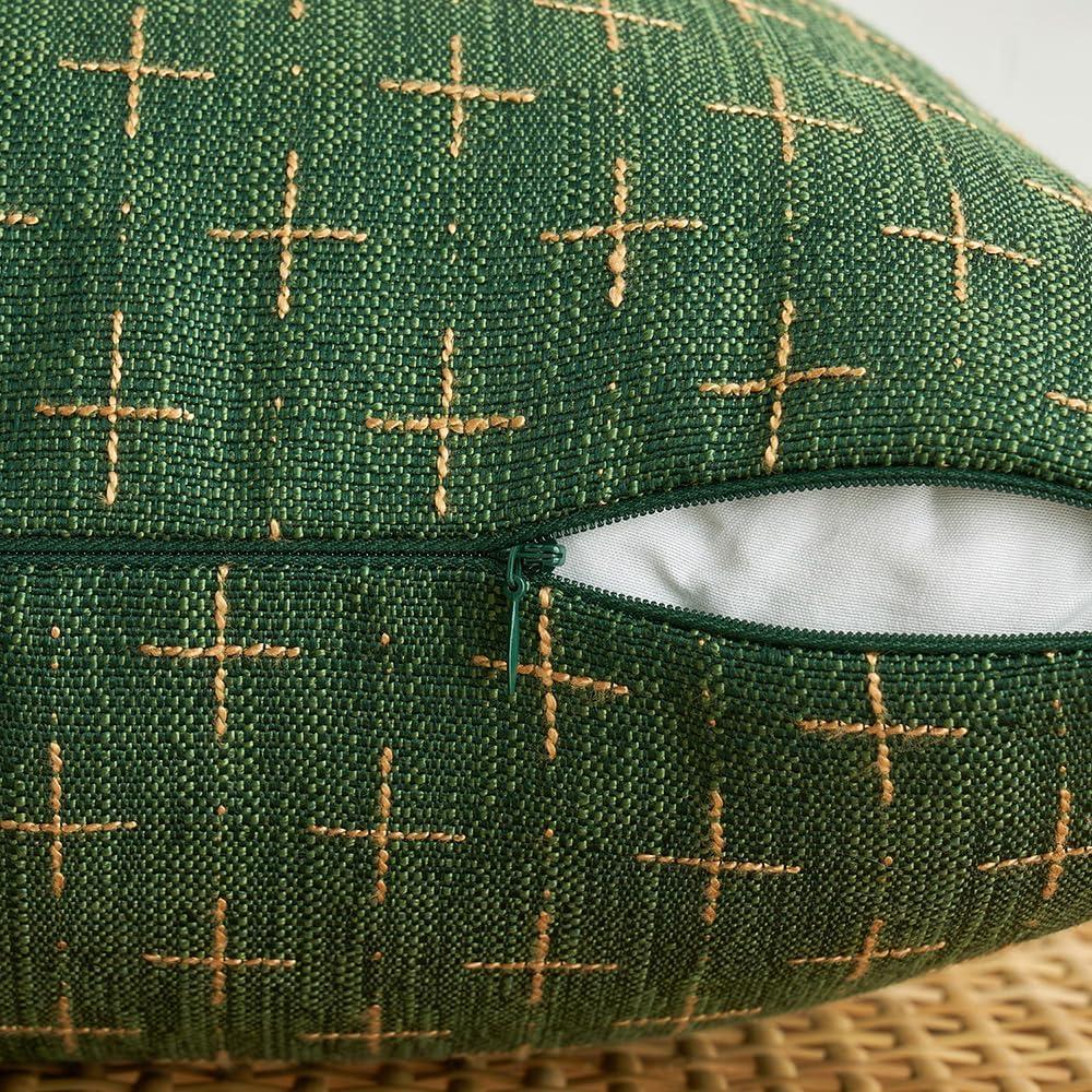 imageMIULEE Pack of 2 Decorative Burlap Linen Euro Sham Throw Pillow Covers for Sofa Couch Bed 24x24 Inch Modern Farmhouse Vintage Pillowcases Rustic Woven Textured Cushion Cover BlueChristmas Green