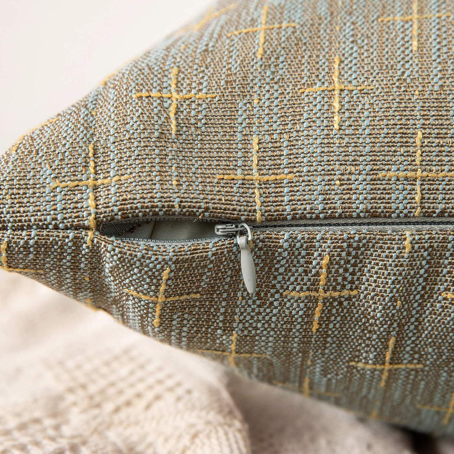 imageMIULEE Pack of 2 Decorative Burlap Linen Euro Sham Throw Pillow Covers for Sofa Couch Bed 24x24 Inch Modern Farmhouse Vintage Pillowcases Rustic Woven Textured Cushion Cover BlueKhaki