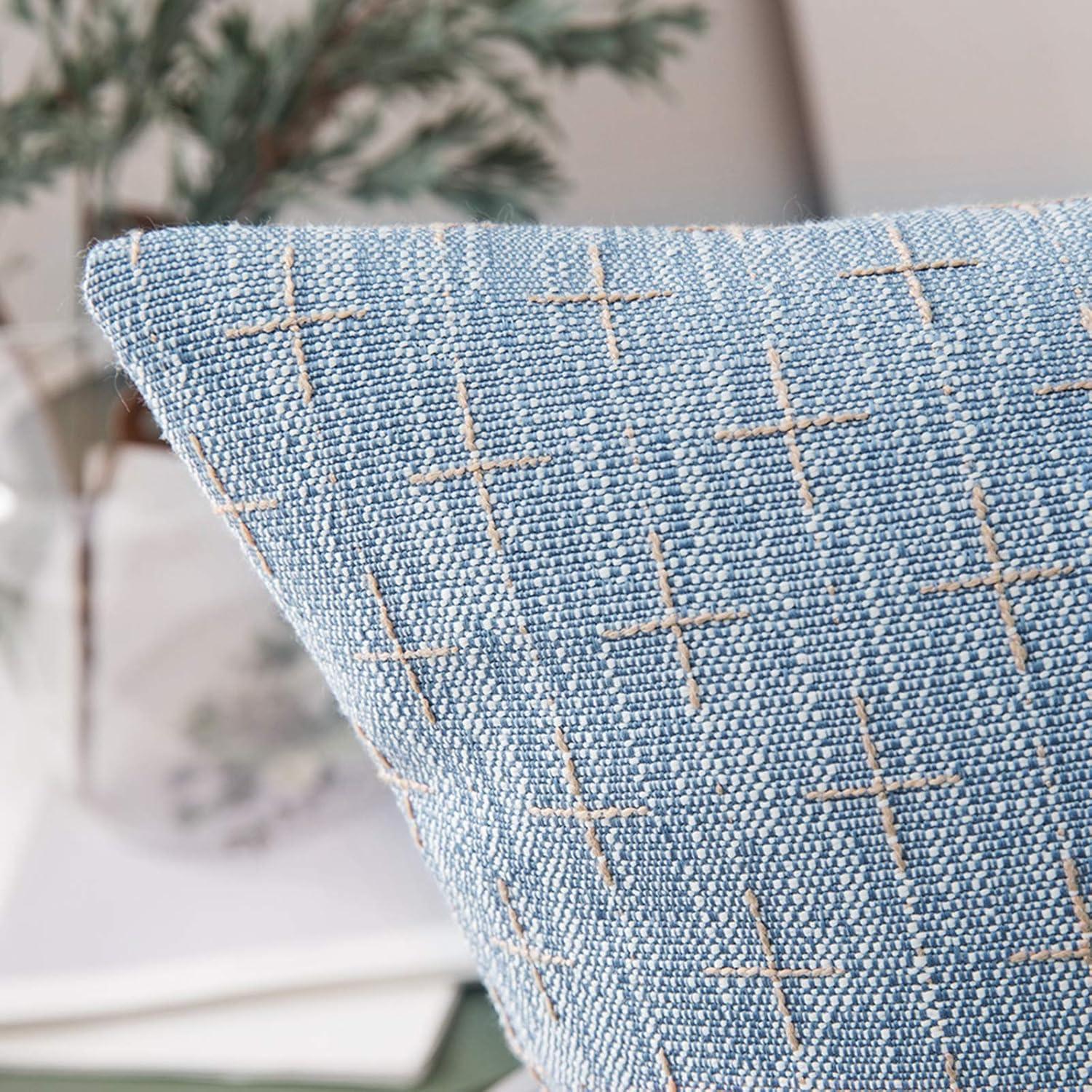 imageMIULEE Pack of 2 Decorative Burlap Linen Euro Sham Throw Pillow Covers for Sofa Couch Bed 24x24 Inch Modern Farmhouse Vintage Pillowcases Rustic Woven Textured Cushion Cover BlueLight Blue