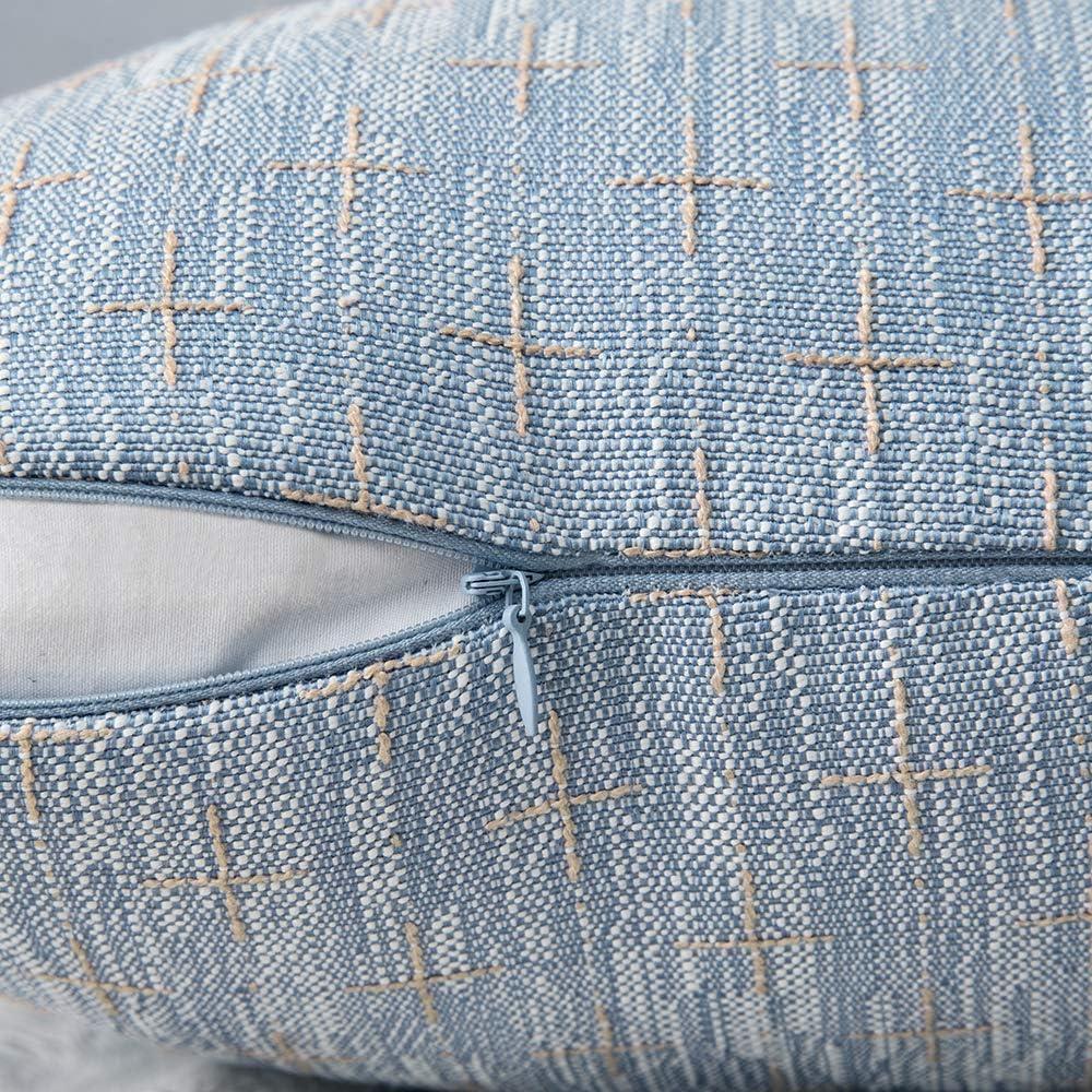 imageMIULEE Pack of 2 Decorative Burlap Linen Euro Sham Throw Pillow Covers for Sofa Couch Bed 24x24 Inch Modern Farmhouse Vintage Pillowcases Rustic Woven Textured Cushion Cover BlueLight Blue