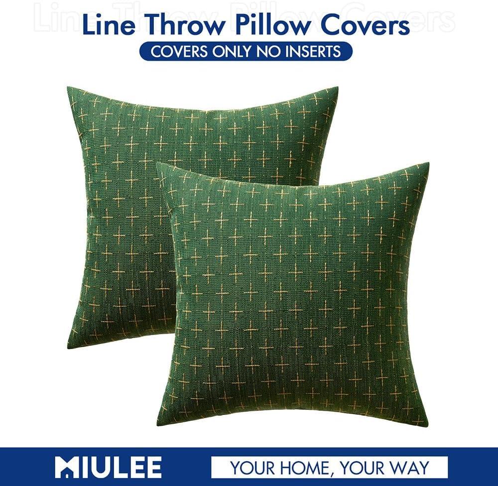 imageMIULEE Pack of 2 Decorative Burlap Linen Euro Sham Throw Pillow Covers for Sofa Couch Bed 24x24 Inch Modern Farmhouse Vintage Pillowcases Rustic Woven Textured Cushion Cover BlueChristmas Green