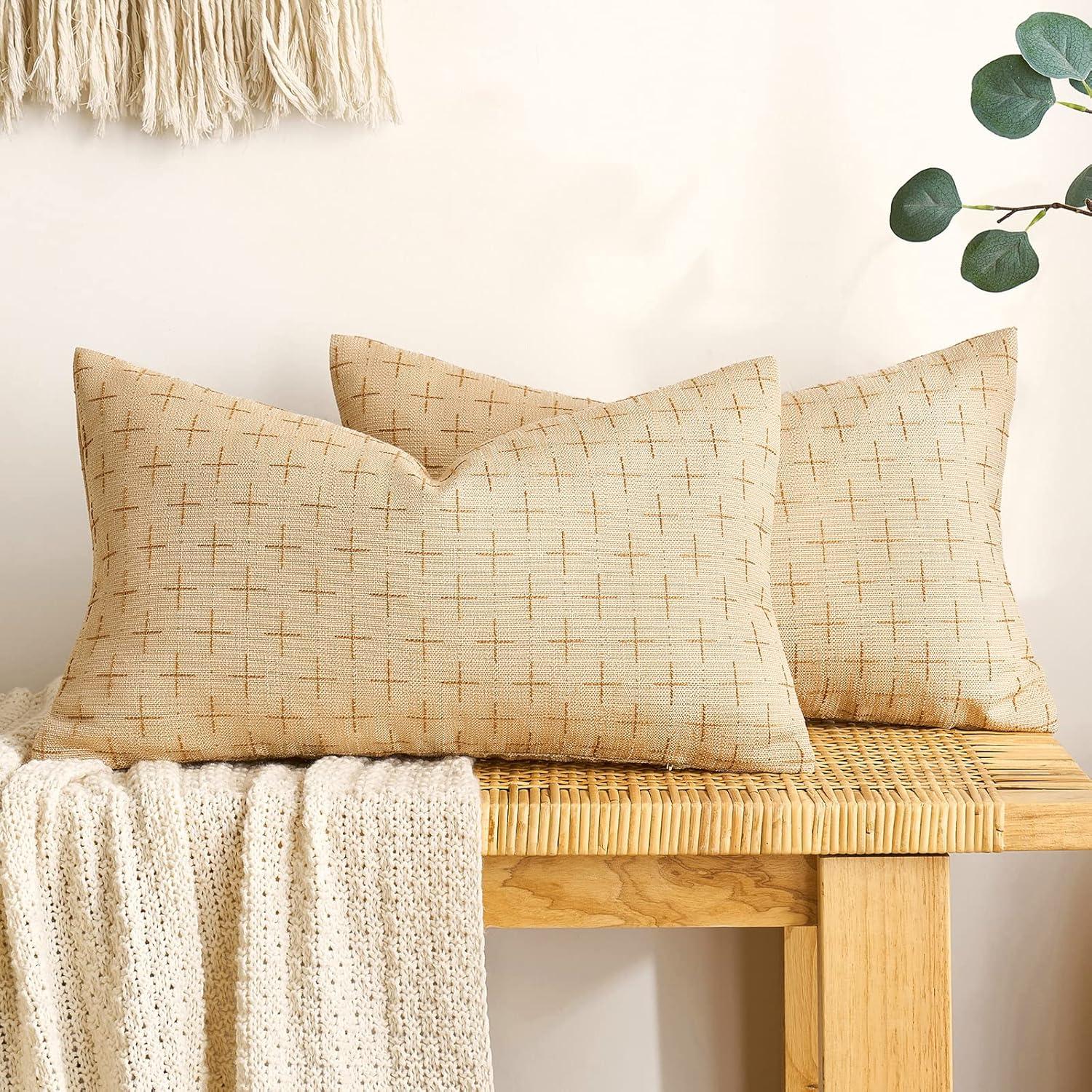 imageMIULEE Pack of 2 Decorative Burlap Linen Euro Sham Throw Pillow Covers for Sofa Couch Bed 24x24 Inch Modern Farmhouse Vintage Pillowcases Rustic Woven Textured Cushion Cover BlueLight Yellow