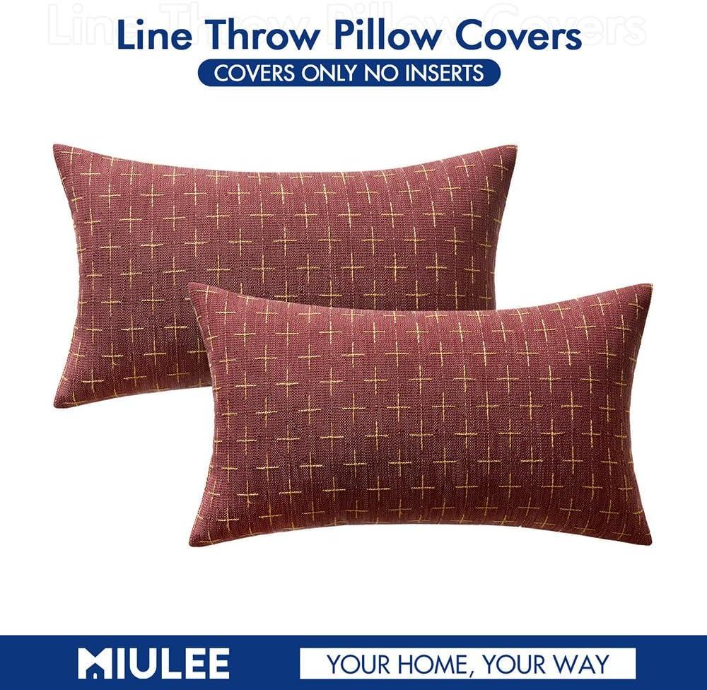 imageMIULEE Pack of 2 Decorative Burlap Linen Euro Sham Throw Pillow Covers for Sofa Couch Bed 24x24 Inch Modern Farmhouse Vintage Pillowcases Rustic Woven Textured Cushion Cover BlueWine Red