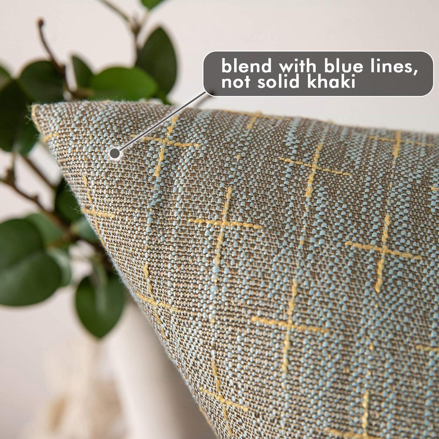 imageMIULEE Pack of 2 Decorative Burlap Linen Euro Sham Throw Pillow Covers for Sofa Couch Bed 24x24 Inch Modern Farmhouse Vintage Pillowcases Rustic Woven Textured Cushion Cover BlueKhaki