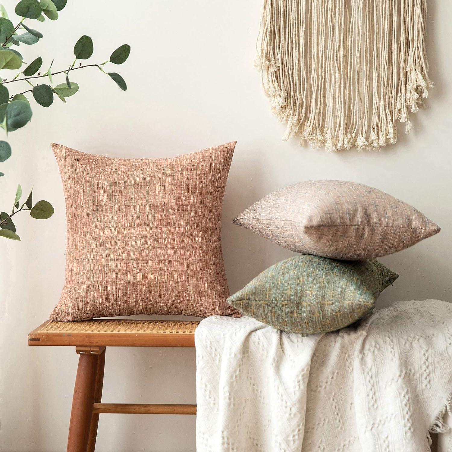imageMIULEE Pack of 2 Decorative Burlap Linen Euro Sham Throw Pillow Covers for Sofa Couch Bed 24x24 Inch Modern Farmhouse Vintage Pillowcases Rustic Woven Textured Cushion Cover BlueTan
