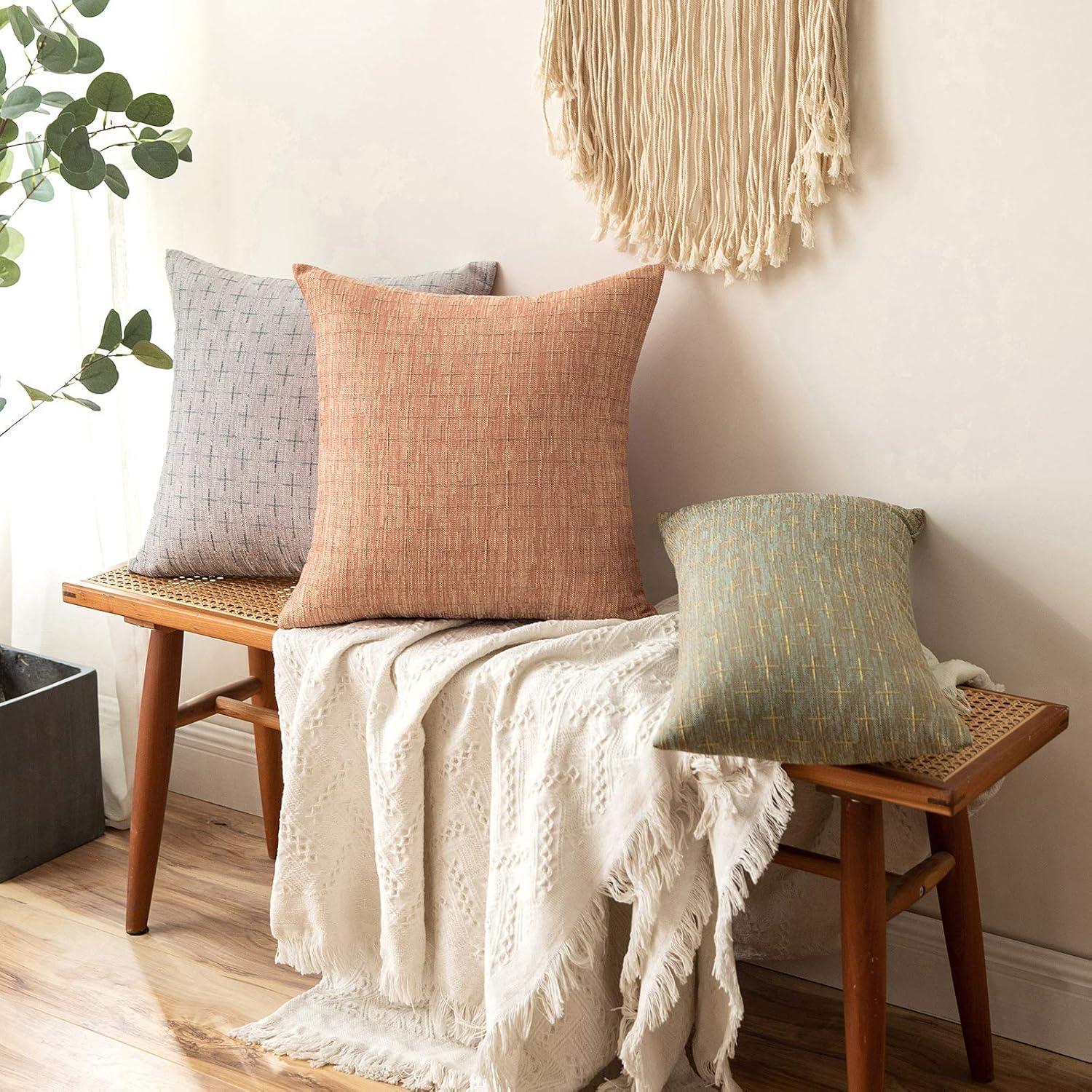 imageMIULEE Pack of 2 Decorative Burlap Linen Euro Sham Throw Pillow Covers for Sofa Couch Bed 24x24 Inch Modern Farmhouse Vintage Pillowcases Rustic Woven Textured Cushion Cover BlueKhaki
