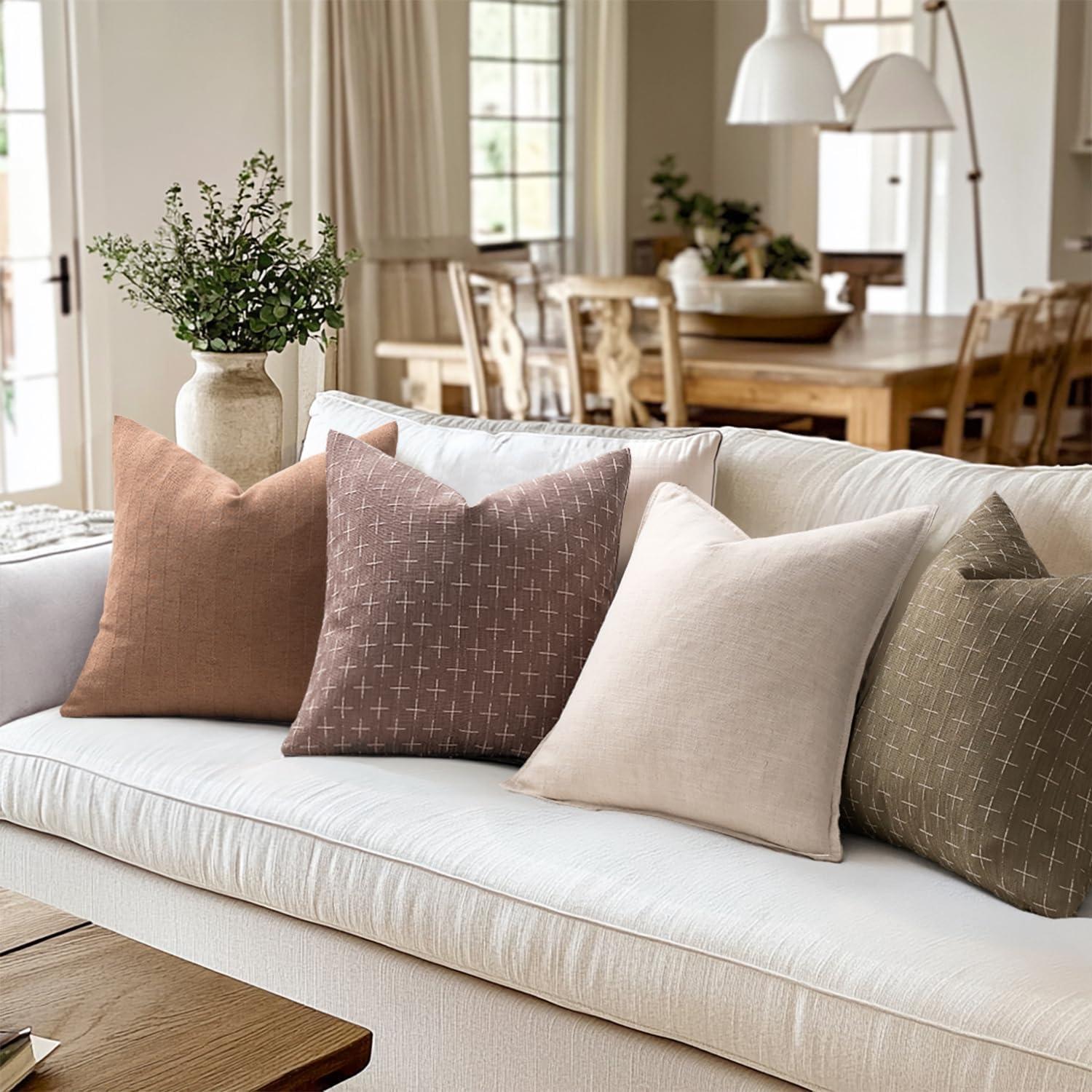 imageMIULEE Pack of 2 Decorative Burlap Linen Euro Sham Throw Pillow Covers for Sofa Couch Bed 24x24 Inch Modern Farmhouse Vintage Pillowcases Rustic Woven Textured Cushion Cover BlueTaupe