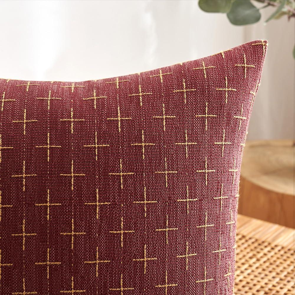 imageMIULEE Pack of 2 Decorative Burlap Linen Euro Sham Throw Pillow Covers for Sofa Couch Bed 24x24 Inch Modern Farmhouse Vintage Pillowcases Rustic Woven Textured Cushion Cover BlueWine Red