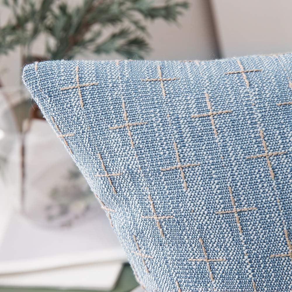 imageMIULEE Pack of 2 Decorative Burlap Linen Euro Sham Throw Pillow Covers for Sofa Couch Bed 24x24 Inch Modern Farmhouse Vintage Pillowcases Rustic Woven Textured Cushion Cover BlueLight Blue