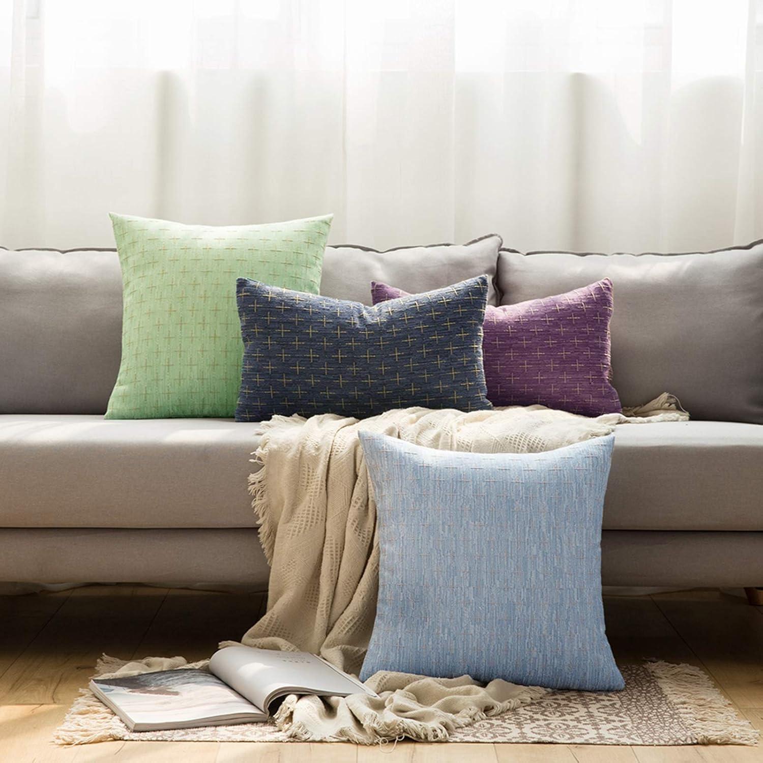imageMIULEE Pack of 2 Decorative Burlap Linen Euro Sham Throw Pillow Covers for Sofa Couch Bed 24x24 Inch Modern Farmhouse Vintage Pillowcases Rustic Woven Textured Cushion Cover BlueLight Blue