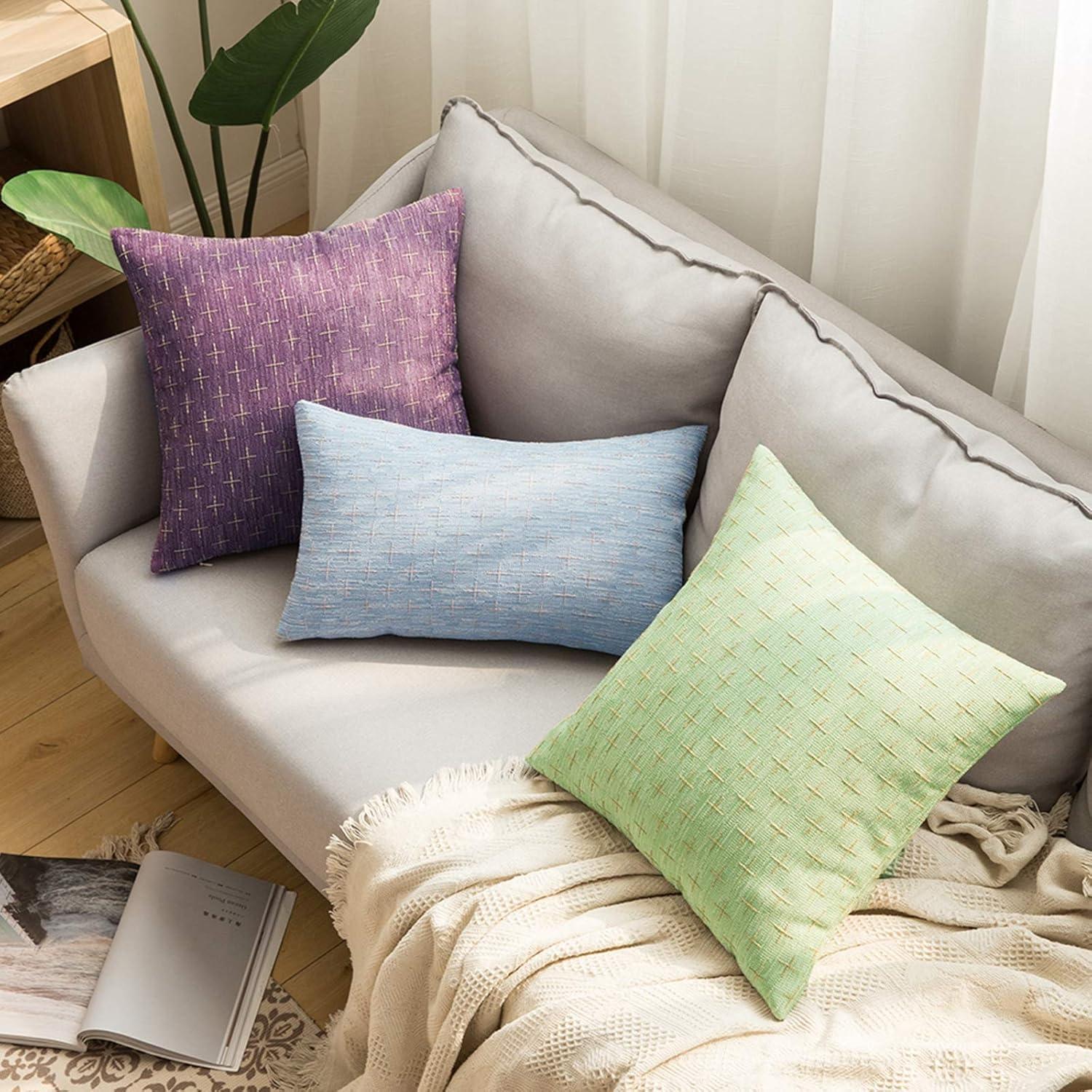 imageMIULEE Pack of 2 Decorative Burlap Linen Euro Sham Throw Pillow Covers for Sofa Couch Bed 24x24 Inch Modern Farmhouse Vintage Pillowcases Rustic Woven Textured Cushion Cover BlueLight Blue