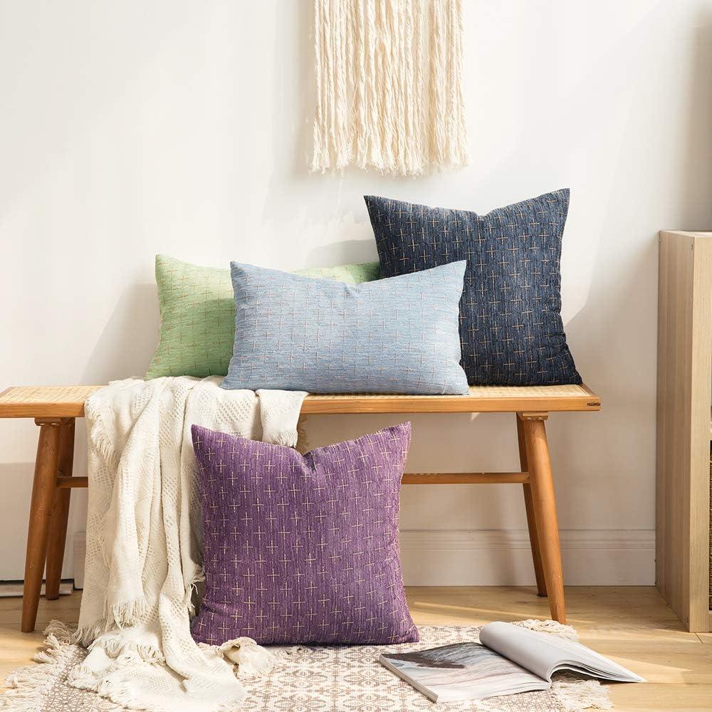 imageMIULEE Pack of 2 Decorative Burlap Linen Euro Sham Throw Pillow Covers for Sofa Couch Bed 24x24 Inch Modern Farmhouse Vintage Pillowcases Rustic Woven Textured Cushion Cover BlueLight Blue