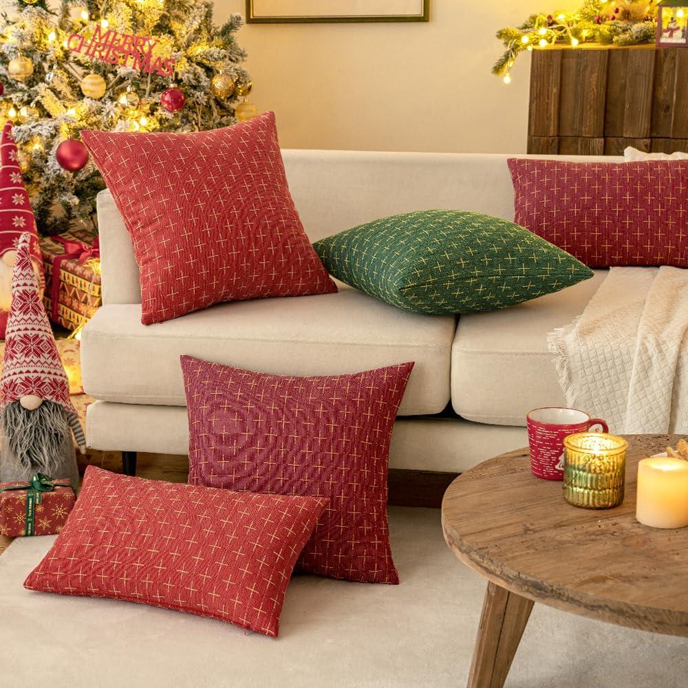 imageMIULEE Pack of 2 Decorative Burlap Linen Euro Sham Throw Pillow Covers for Sofa Couch Bed 24x24 Inch Modern Farmhouse Vintage Pillowcases Rustic Woven Textured Cushion Cover BlueWine Red