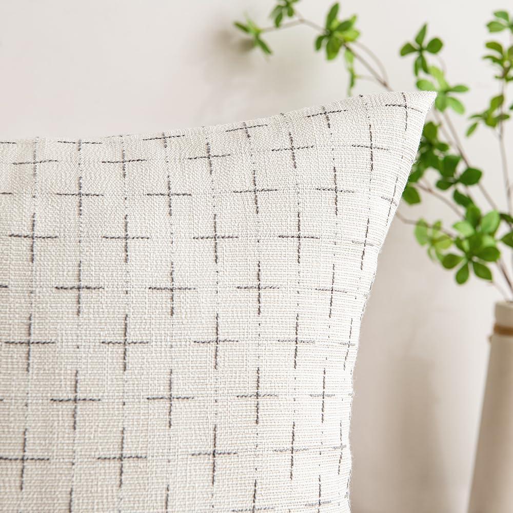 imageMIULEE Pack of 2 Decorative Burlap Linen Euro Sham Throw Pillow Covers for Sofa Couch Bed 24x24 Inch Modern Farmhouse Vintage Pillowcases Rustic Woven Textured Cushion Cover BluePure White