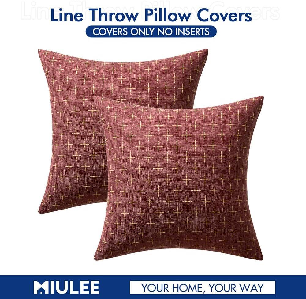 imageMIULEE Pack of 2 Decorative Burlap Linen Euro Sham Throw Pillow Covers for Sofa Couch Bed 24x24 Inch Modern Farmhouse Vintage Pillowcases Rustic Woven Textured Cushion Cover BlueWine Red