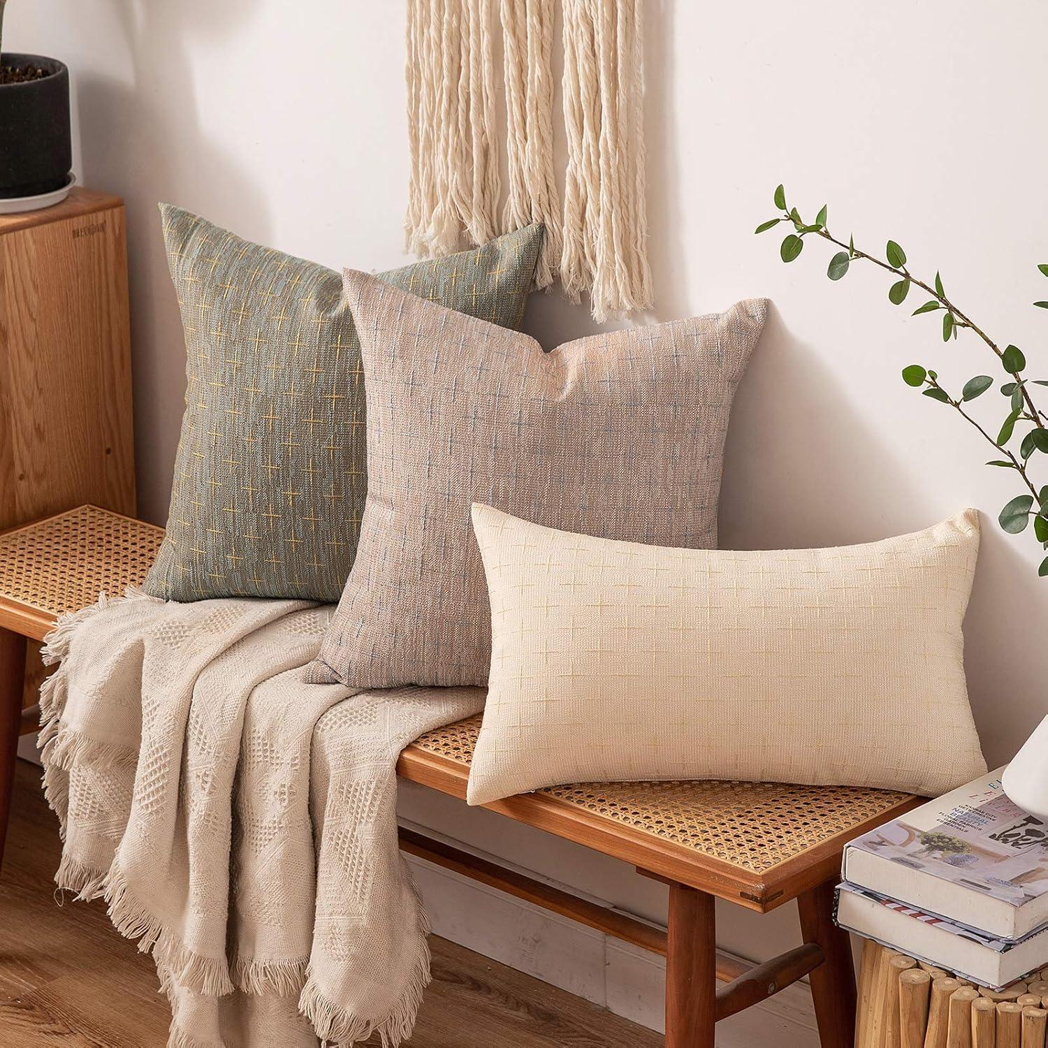 imageMIULEE Pack of 2 Decorative Burlap Linen Euro Sham Throw Pillow Covers for Sofa Couch Bed 24x24 Inch Modern Farmhouse Vintage Pillowcases Rustic Woven Textured Cushion Cover BlueTan