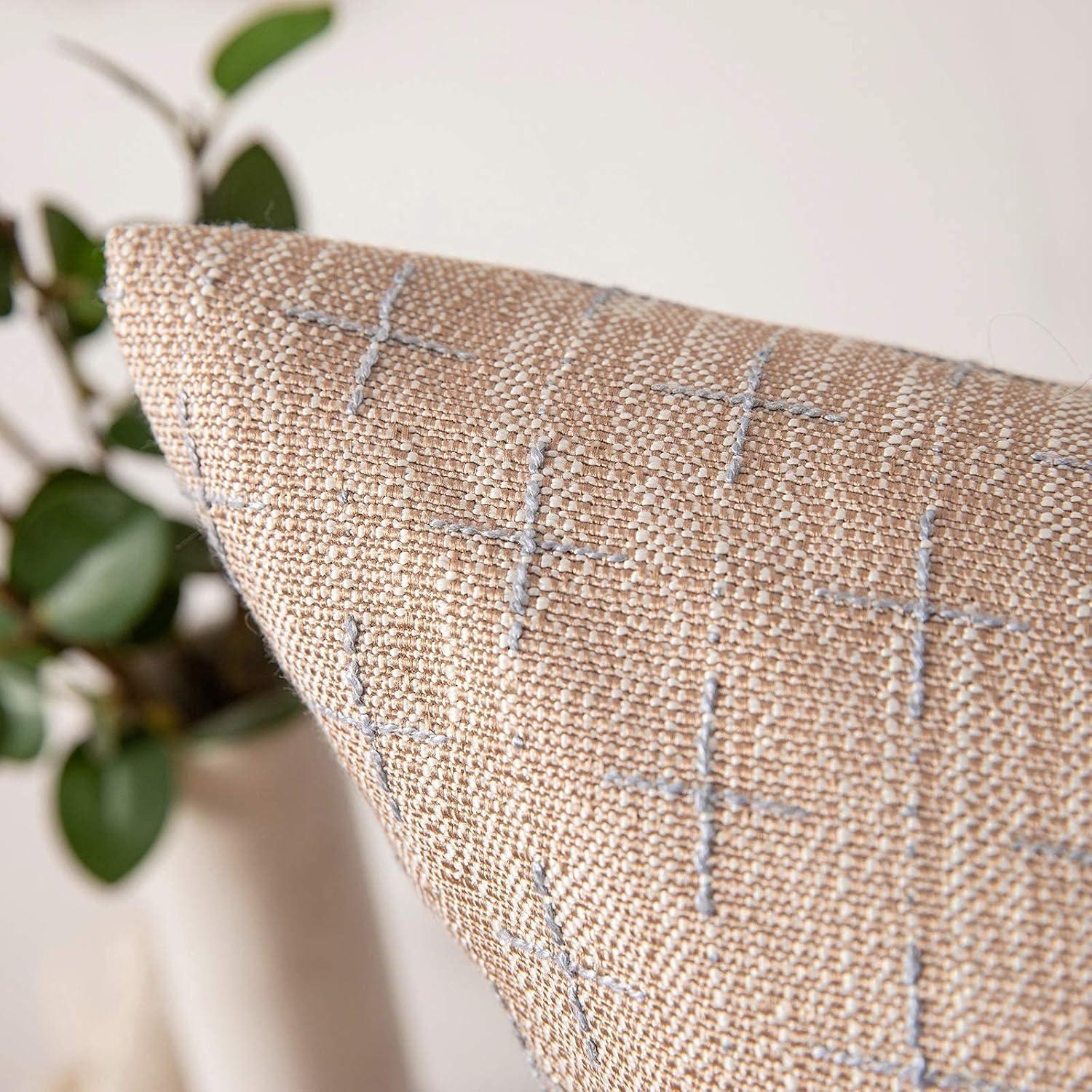 imageMIULEE Pack of 2 Decorative Burlap Linen Euro Sham Throw Pillow Covers for Sofa Couch Bed 24x24 Inch Modern Farmhouse Vintage Pillowcases Rustic Woven Textured Cushion Cover BlueTan