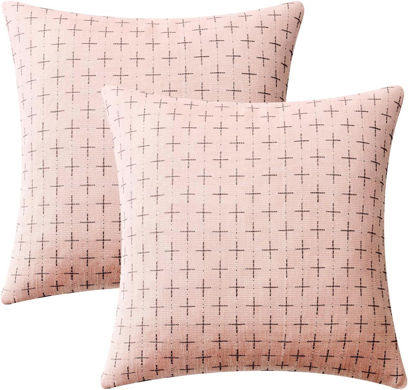 imageMIULEE Pack of 2 Decorative Burlap Linen Euro Sham Throw Pillow Covers for Sofa Couch Bed 24x24 Inch Modern Farmhouse Vintage Pillowcases Rustic Woven Textured Cushion Cover BluePink