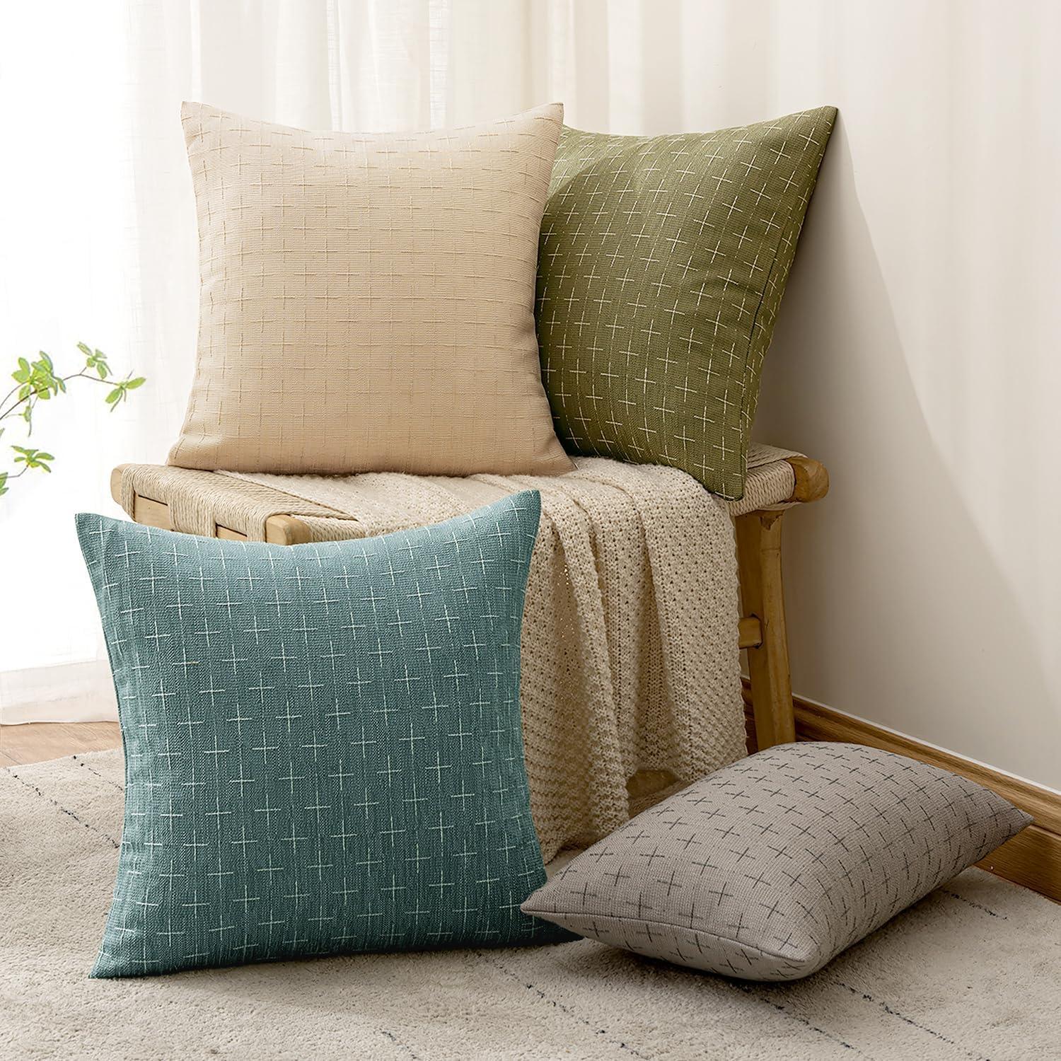 imageMIULEE Pack of 2 Decorative Burlap Linen Euro Sham Throw Pillow Covers for Sofa Couch Bed 24x24 Inch Modern Farmhouse Vintage Pillowcases Rustic Woven Textured Cushion Cover BlueAzure