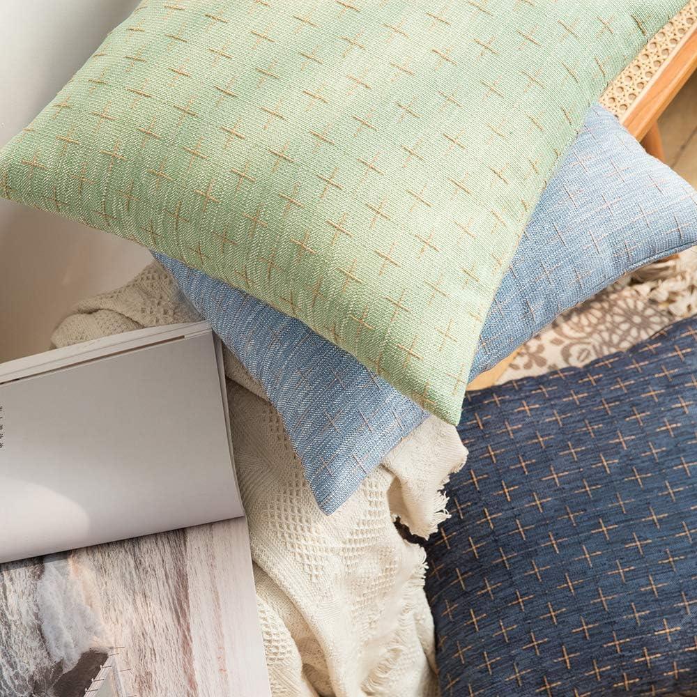 imageMIULEE Pack of 2 Decorative Burlap Linen Euro Sham Throw Pillow Covers for Sofa Couch Bed 24x24 Inch Modern Farmhouse Vintage Pillowcases Rustic Woven Textured Cushion Cover BlueLight Blue