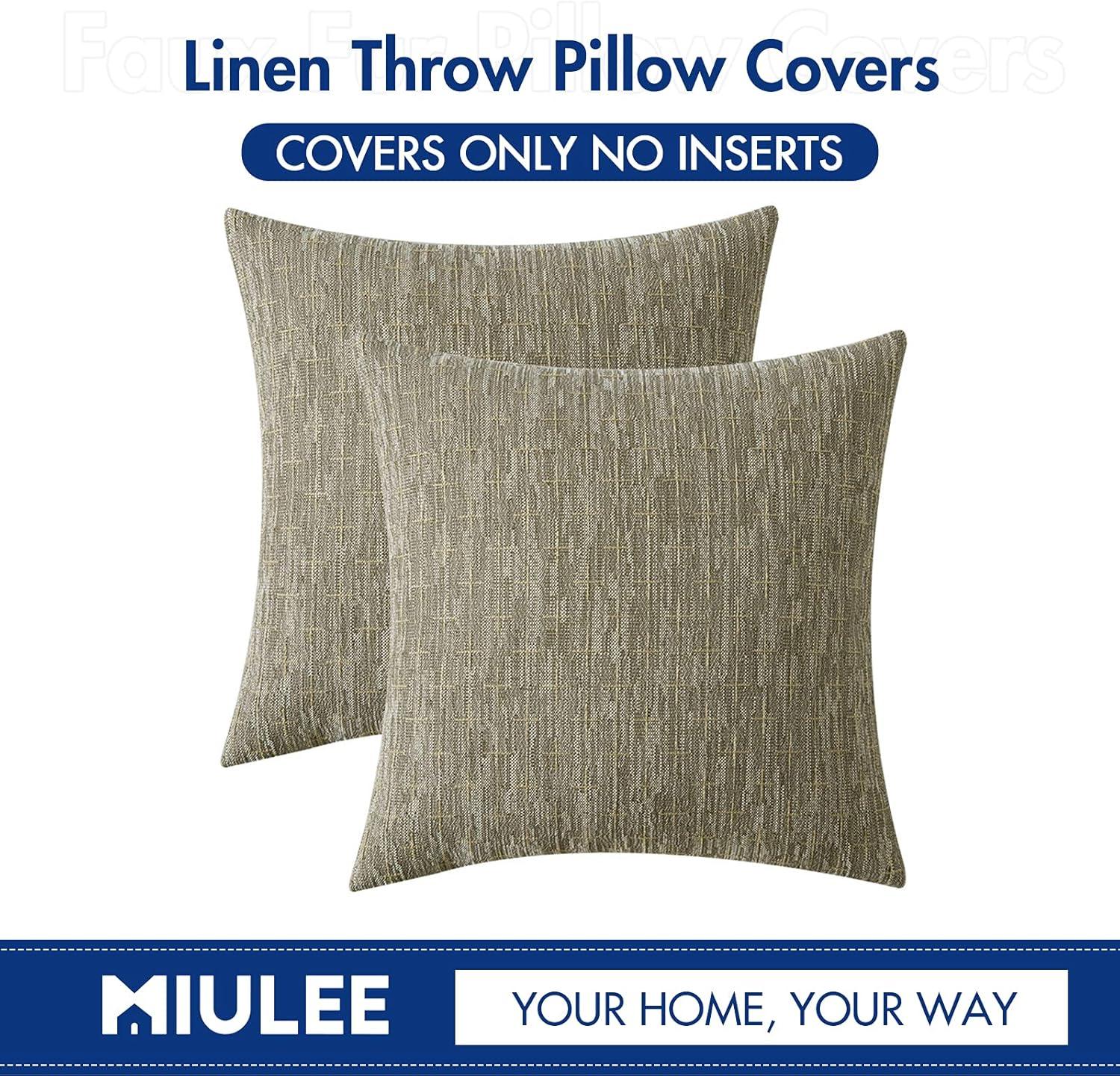 imageMIULEE Pack of 2 Decorative Burlap Linen Euro Sham Throw Pillow Covers for Sofa Couch Bed 24x24 Inch Modern Farmhouse Vintage Pillowcases Rustic Woven Textured Cushion Cover BlueKhaki
