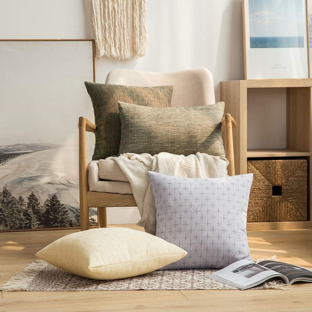 imageMIULEE Pack of 2 Decorative Burlap Linen Euro Sham Throw Pillow Covers for Sofa Couch Bed 24x24 Inch Modern Farmhouse Vintage Pillowcases Rustic Woven Textured Cushion Cover BlueSilver Grey