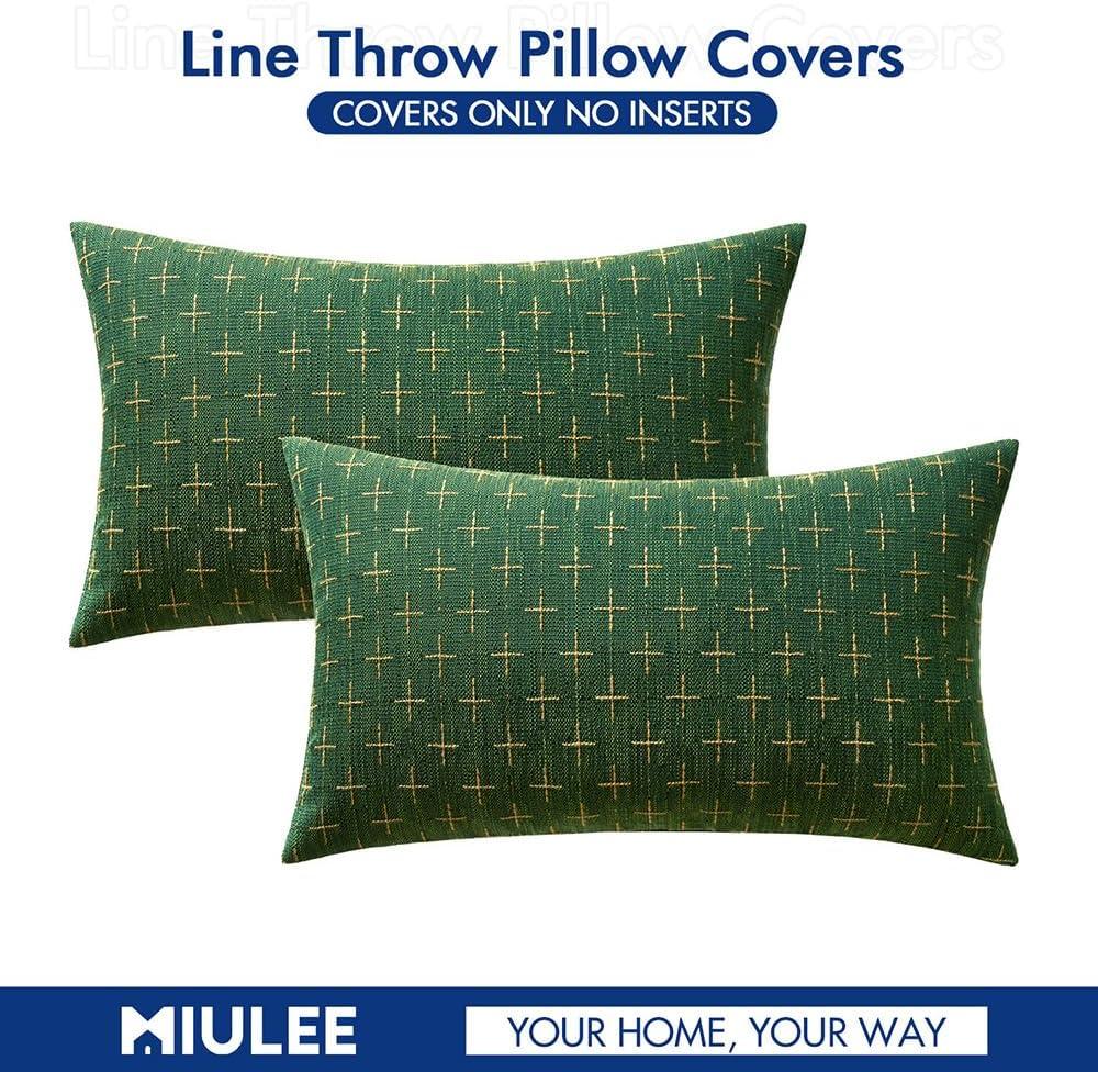 imageMIULEE Pack of 2 Decorative Burlap Linen Euro Sham Throw Pillow Covers for Sofa Couch Bed 24x24 Inch Modern Farmhouse Vintage Pillowcases Rustic Woven Textured Cushion Cover BlueChristmas Green